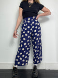 Navy Floral Wide Leg Pants Size 6