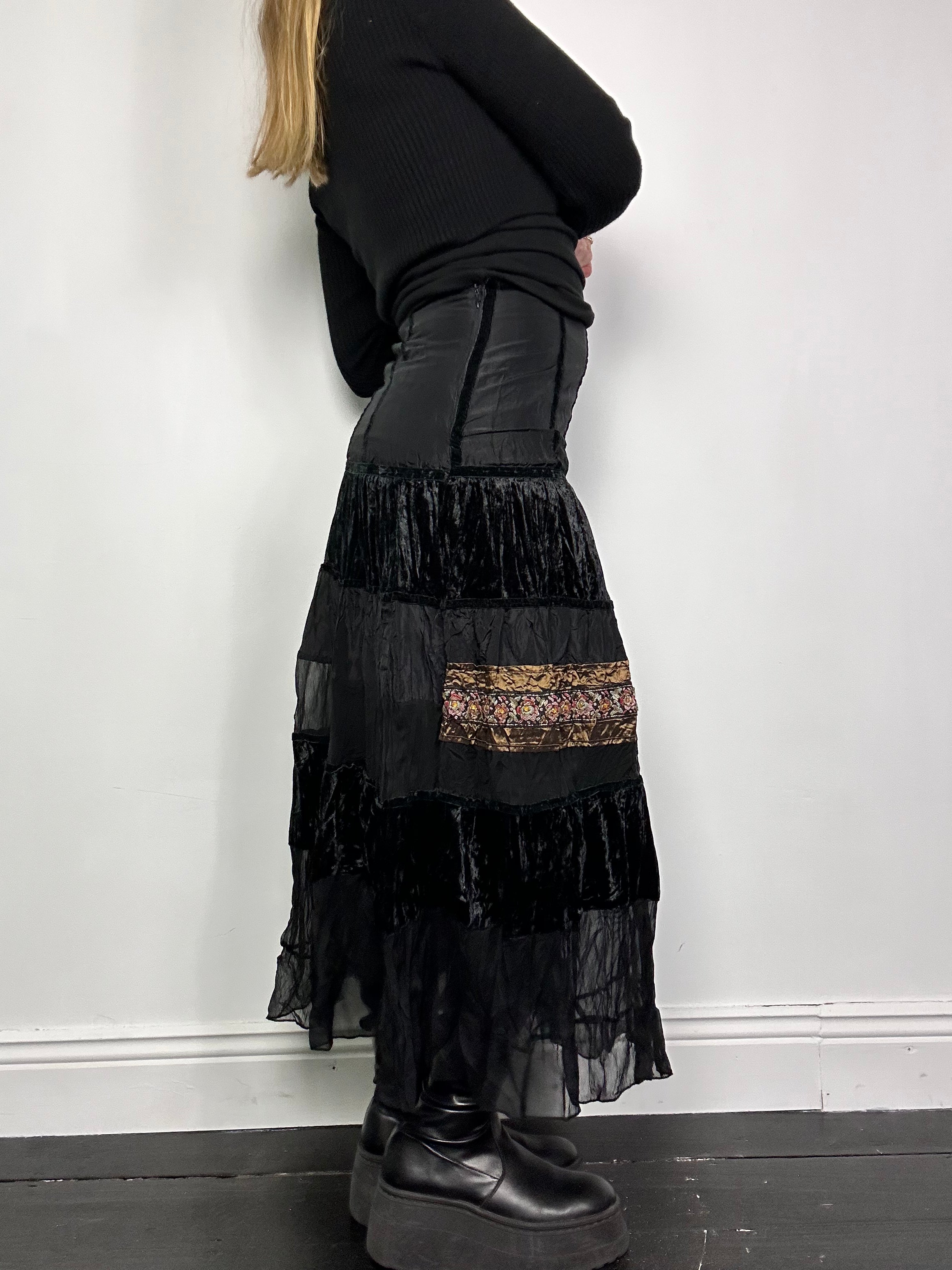 Black Velvet midi Skirt Size 8