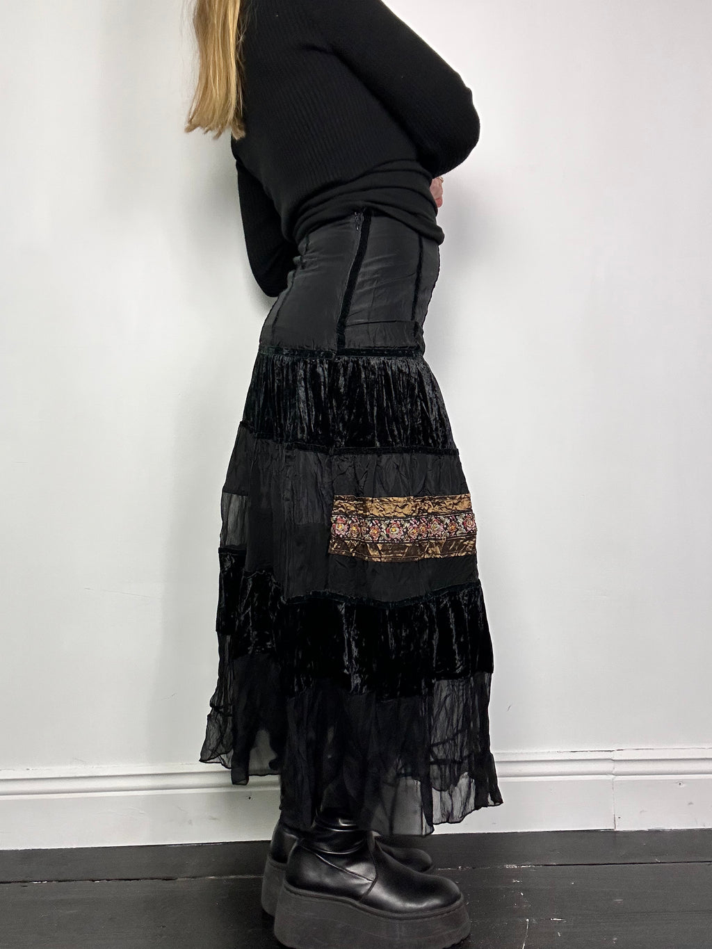 Black Velvet midi Skirt Size 8