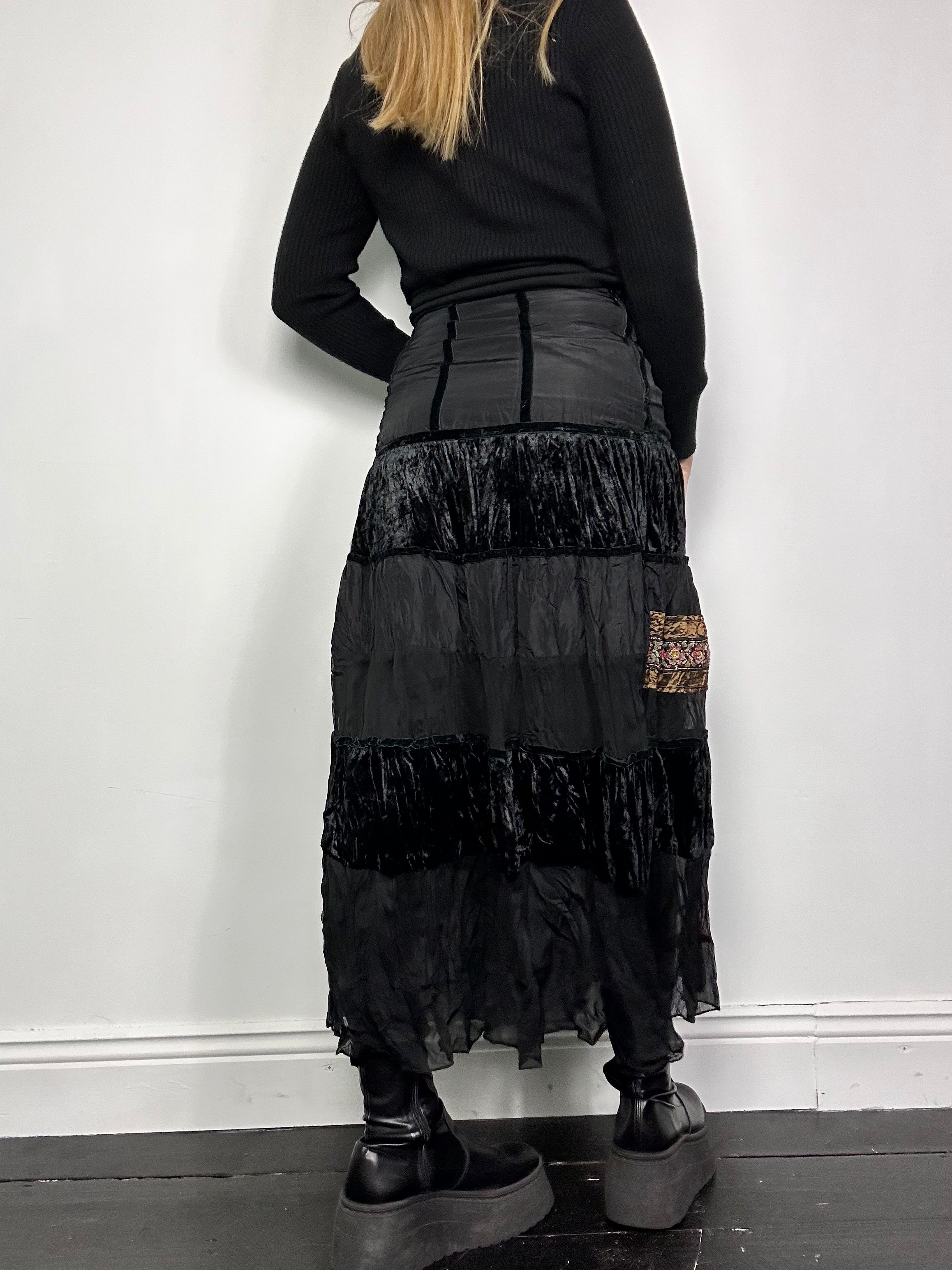 Black Velvet midi Skirt Size 8