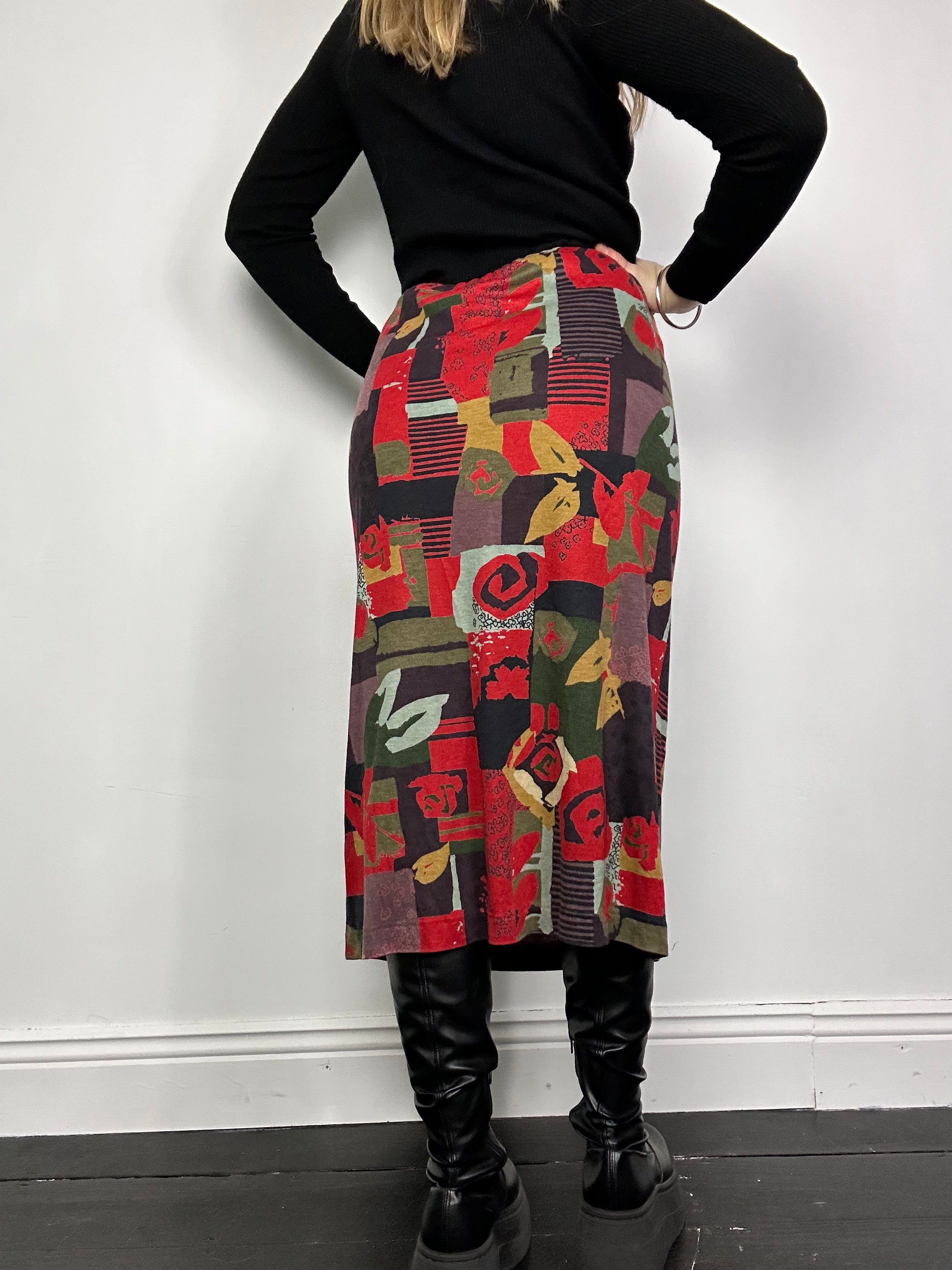 Swirl Geo print Midi Skirt Size 8