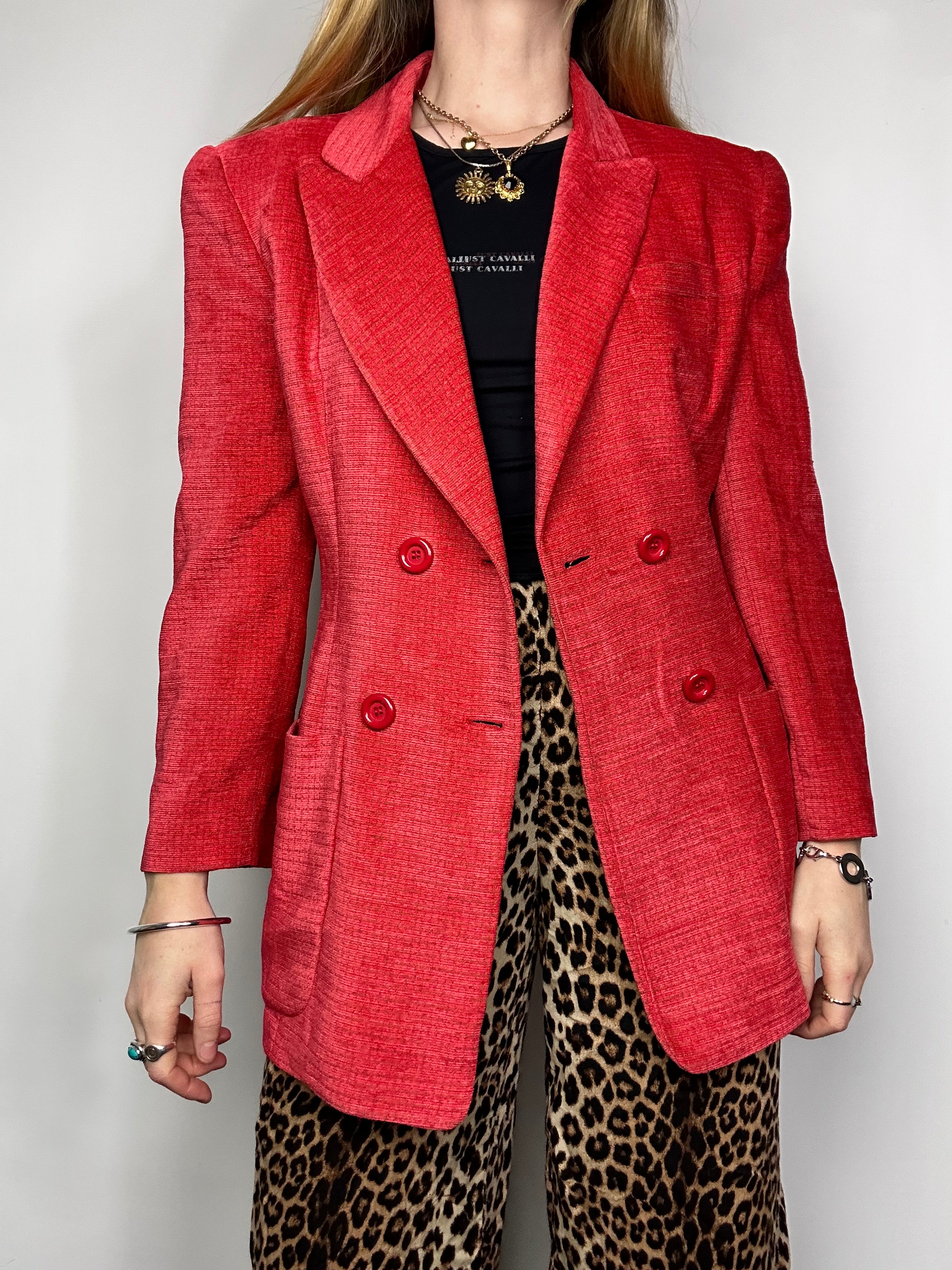 Red 80's Velvet Blazer Size 10