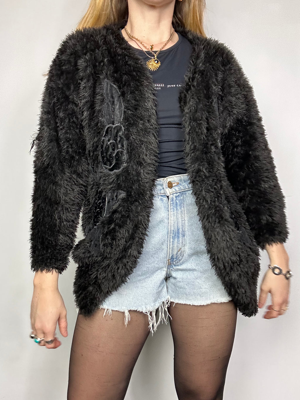 Black 80's fluffy Cardi Size 10