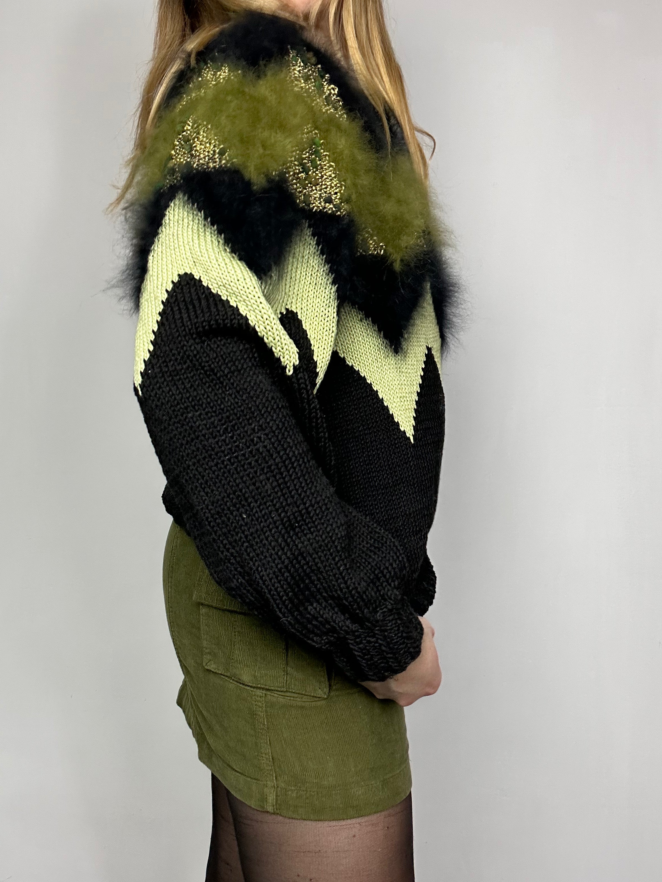 Green And Black 80's Sweater Size S/M