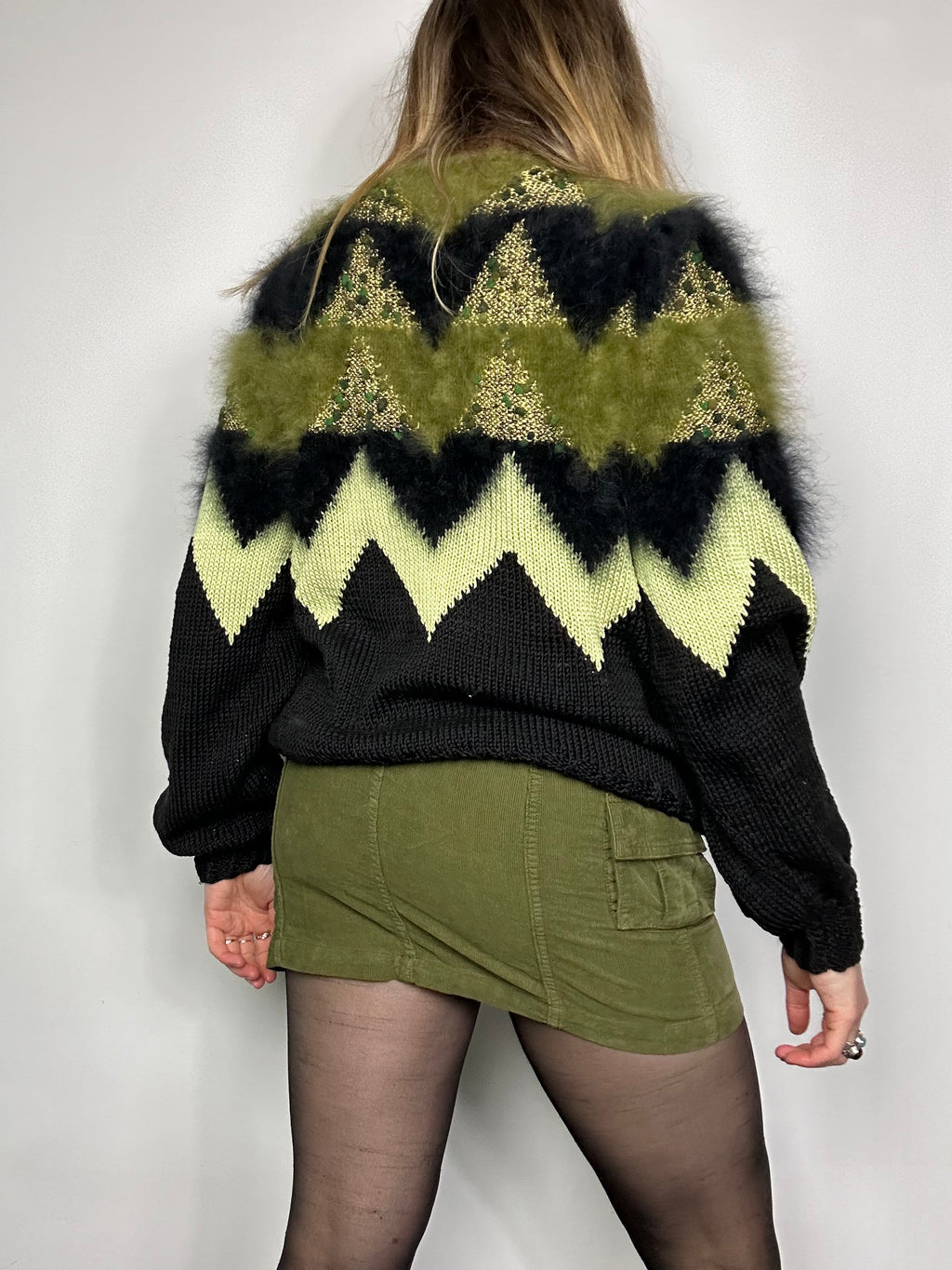 Green And Black 80's Sweater Size S/M