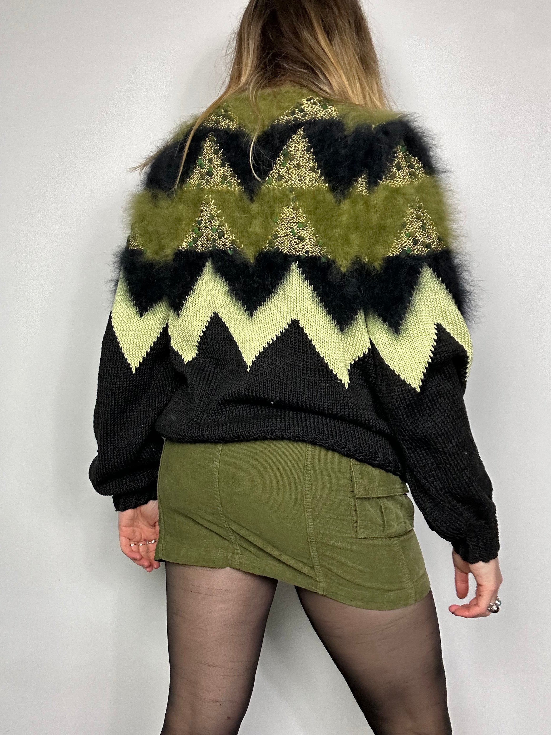 Green And Black 80's Sweater Size S/M