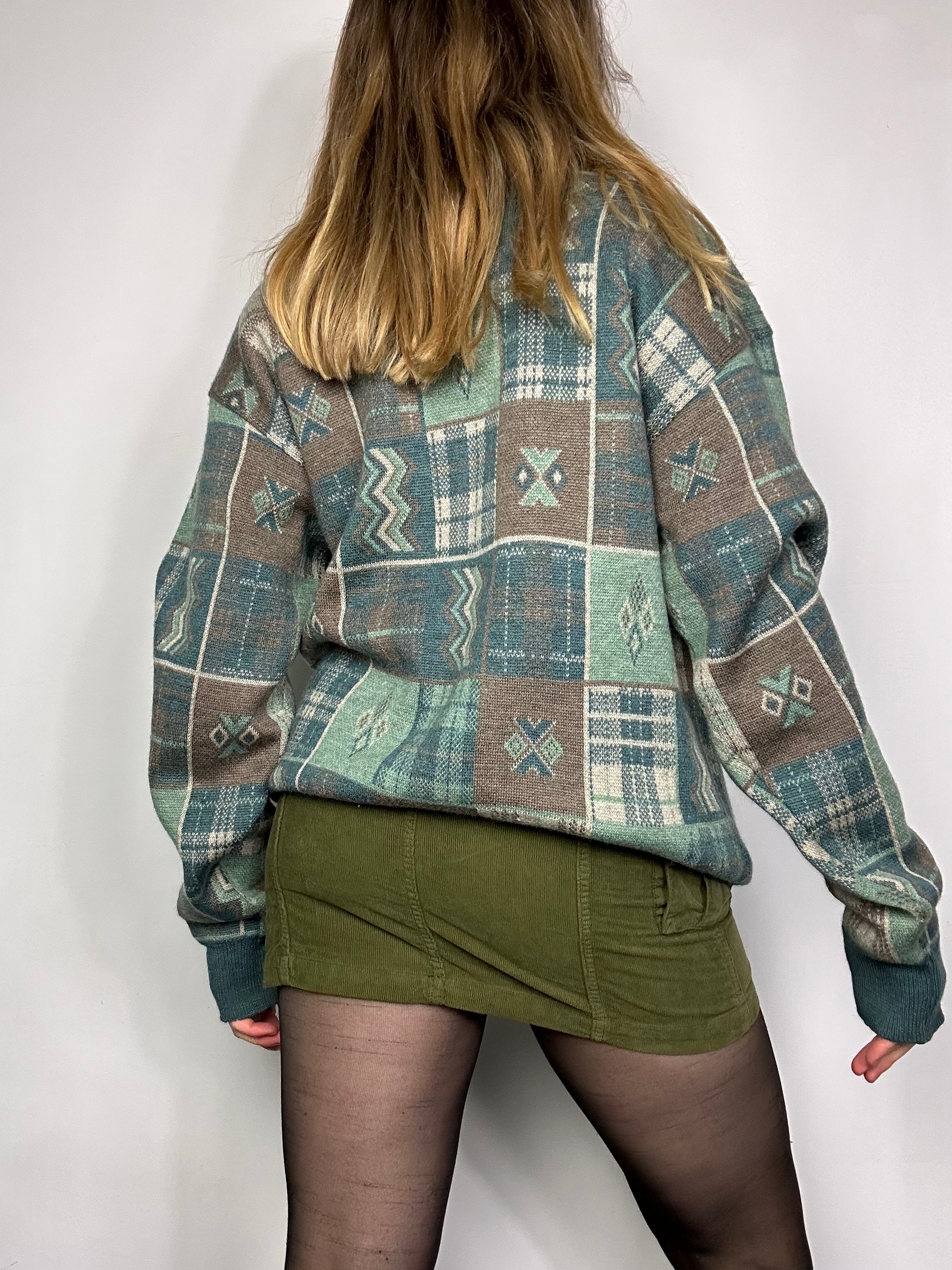 Green Teal V Neck Knit Cardigan Size L