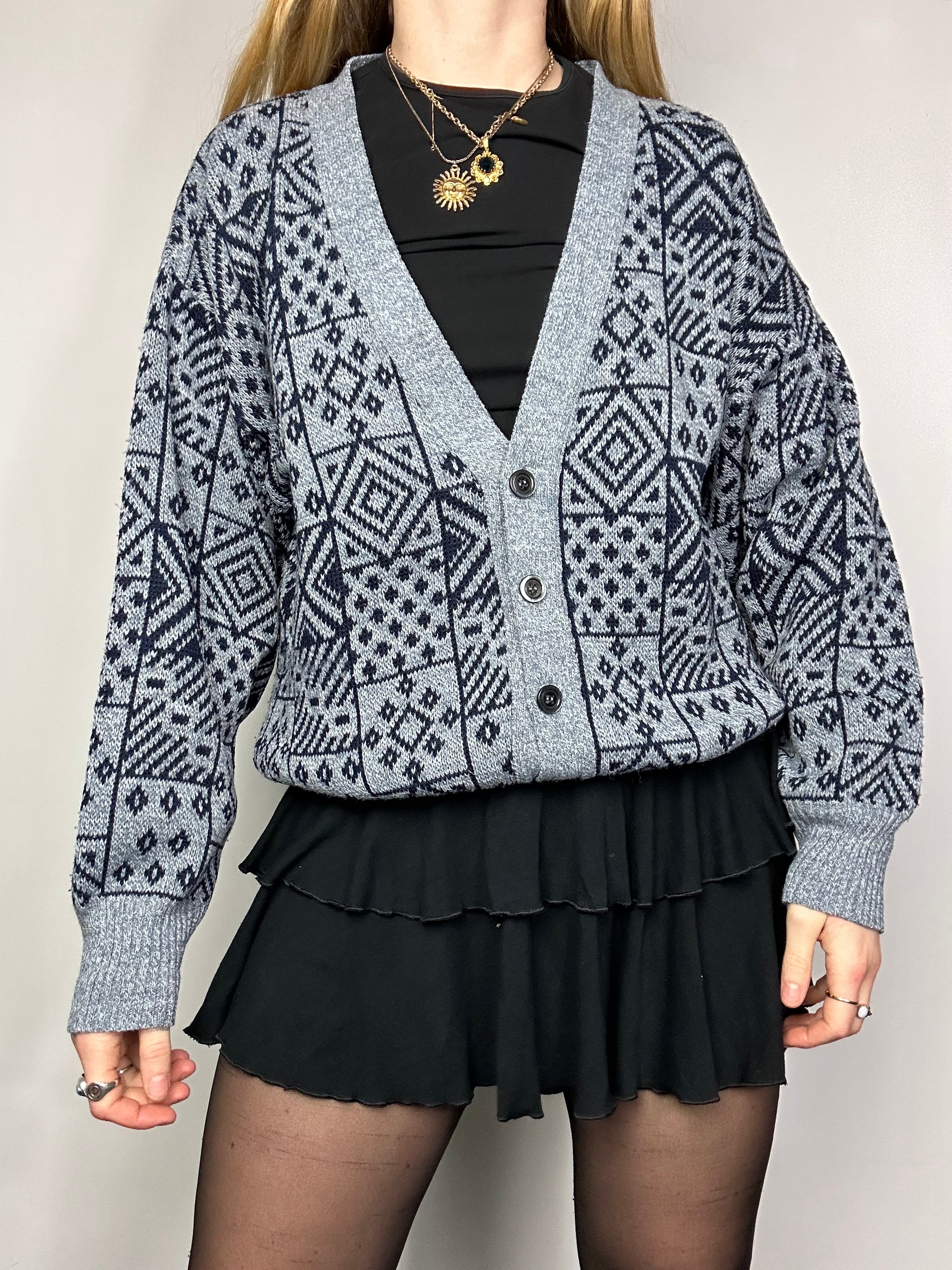 Crazy Print 80's Knit Cardi Size M