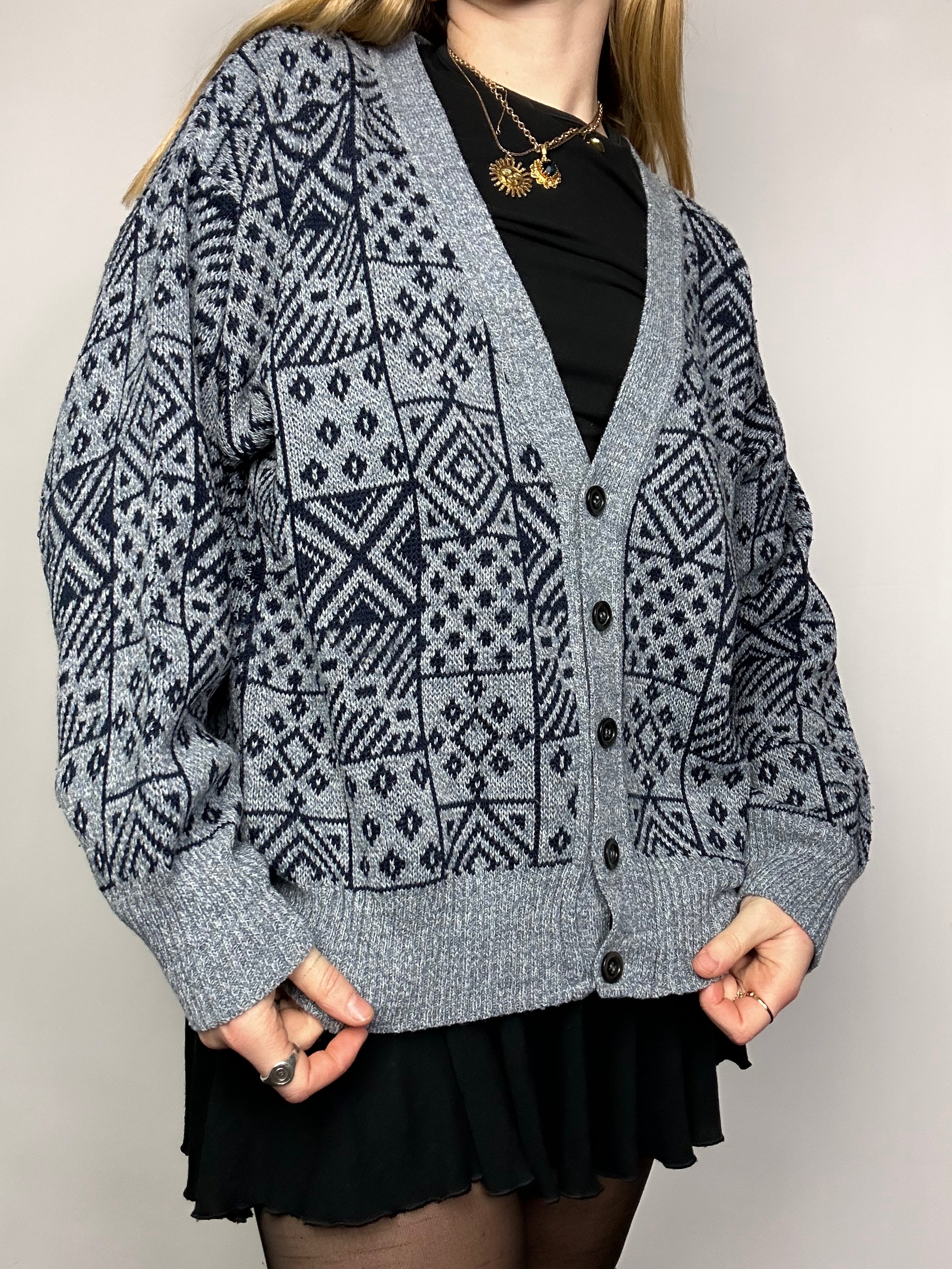 Crazy Print 80's Knit Cardi Size M