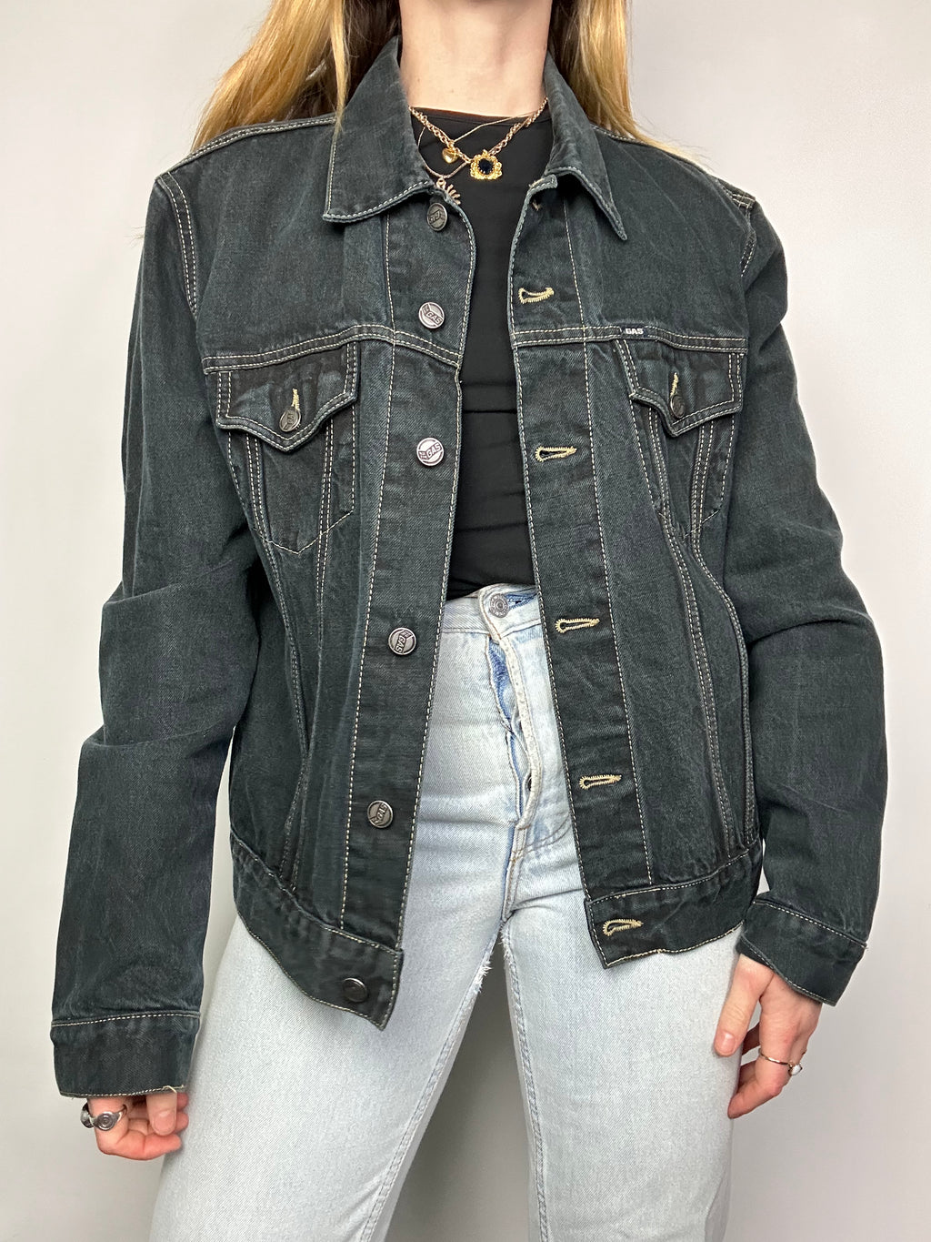 Black 80's Denim Jacket Siez 10