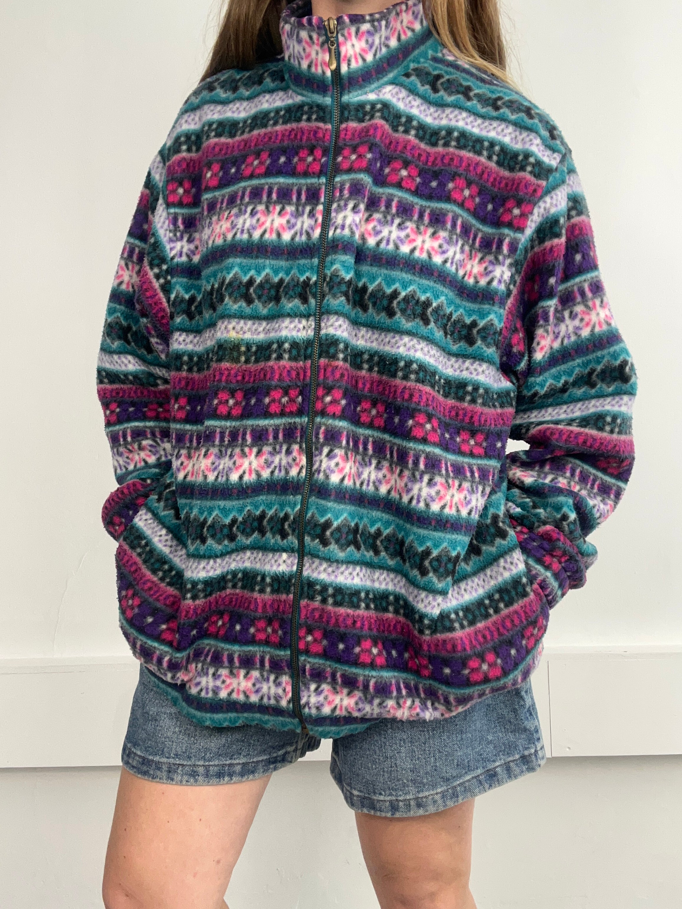 Aztec Zip Through Fleece Size L