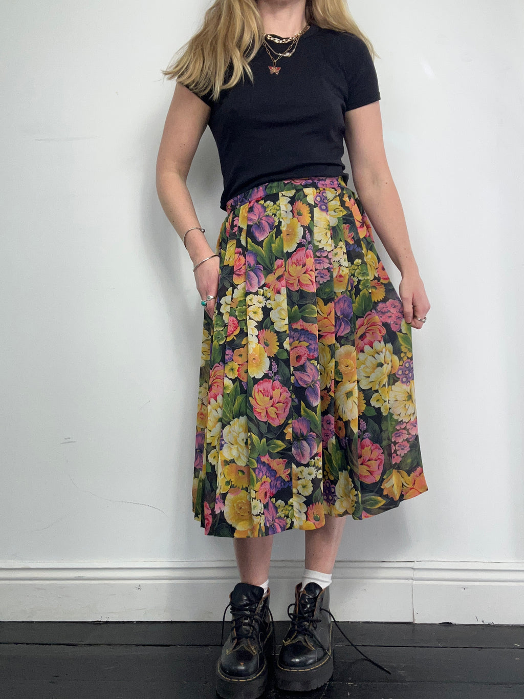 Floral 80's Midi Skirt Size 10