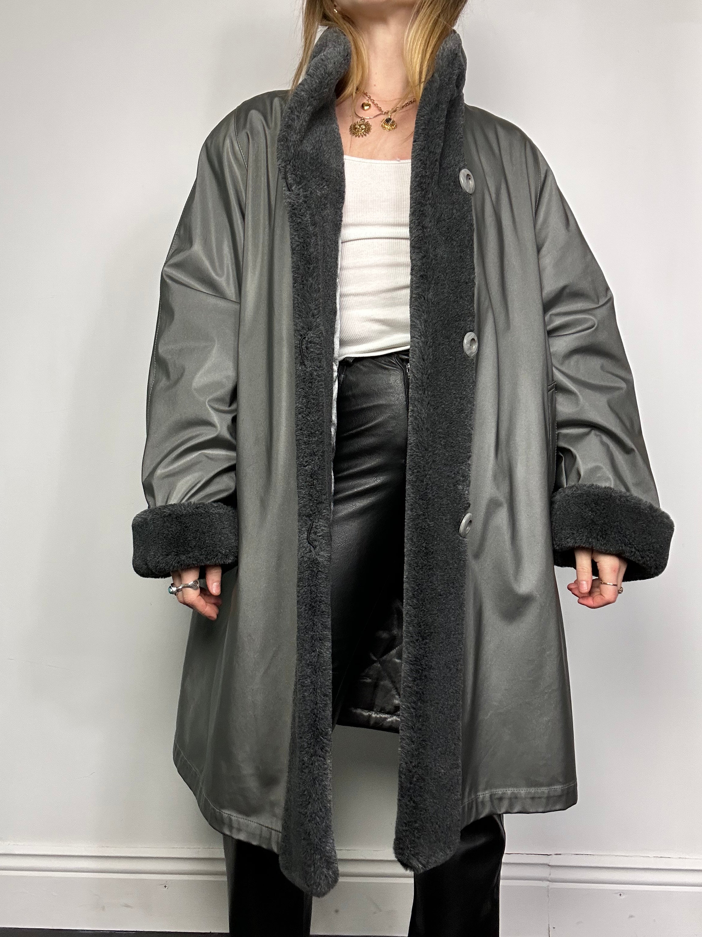 Grey Afghan Faux Fur Coat Size 16