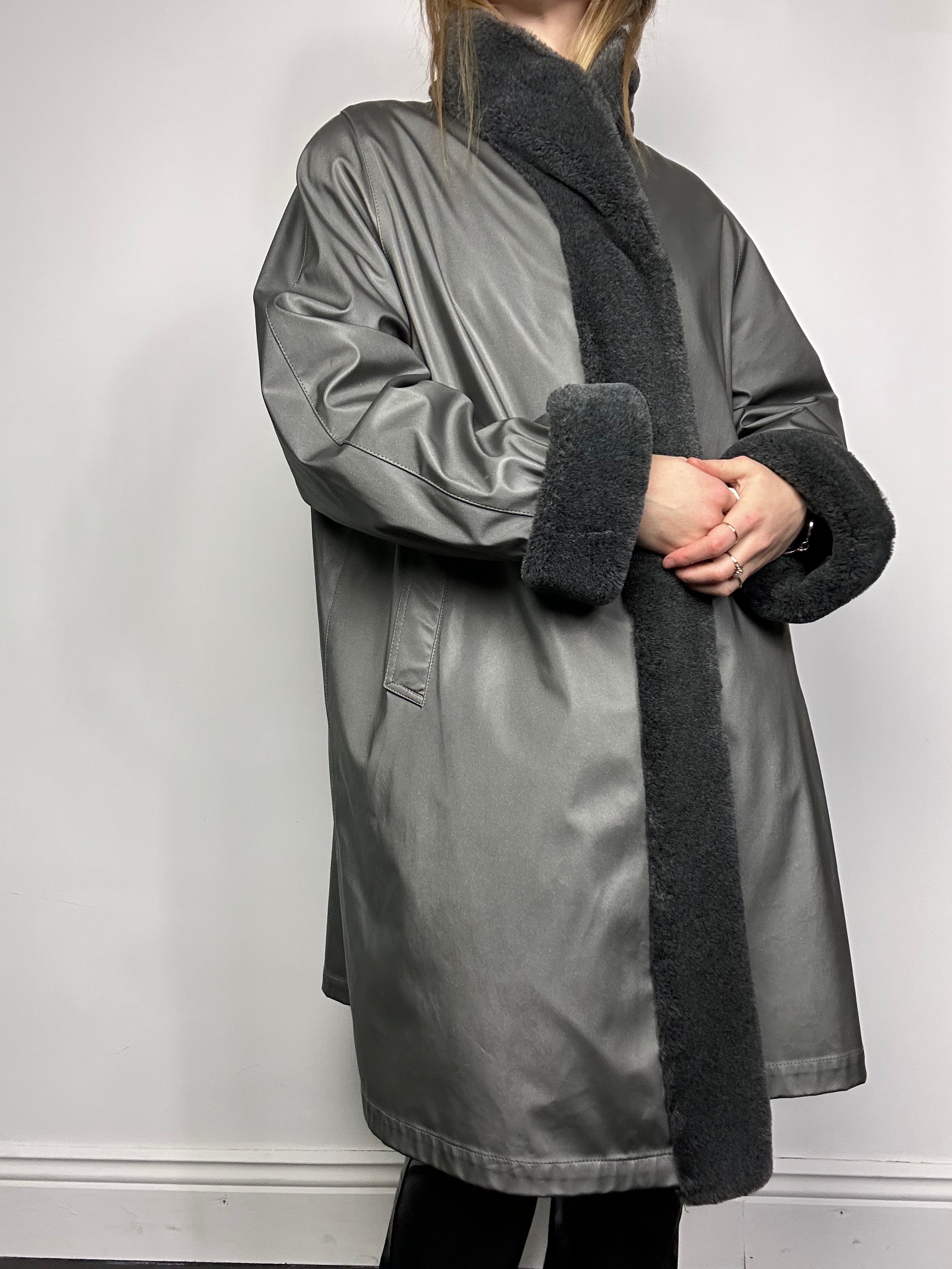 Grey Afghan Faux Fur Coat Size 16