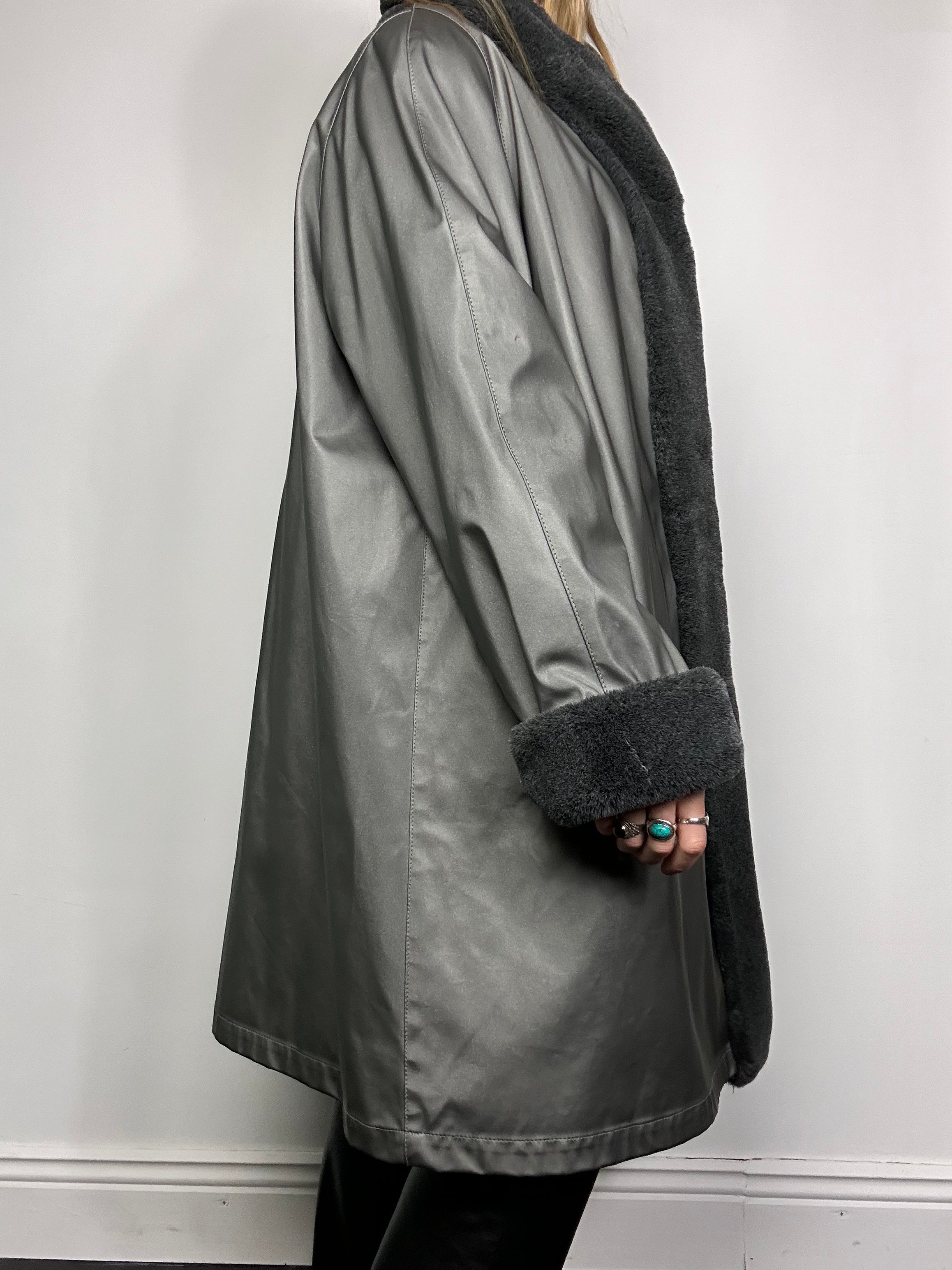 Grey Afghan Faux Fur Coat Size 16