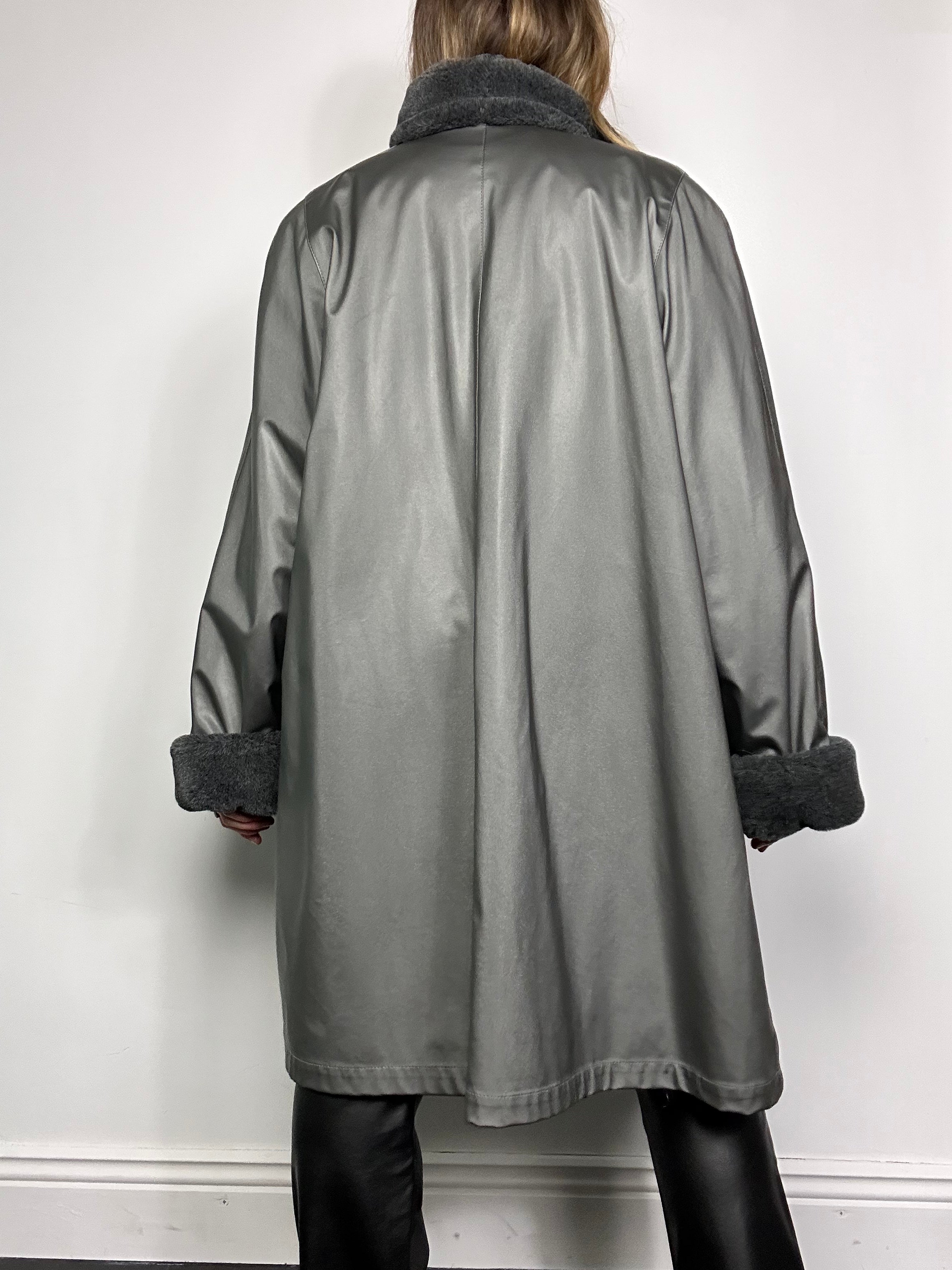 Grey Afghan Faux Fur Coat Size 16