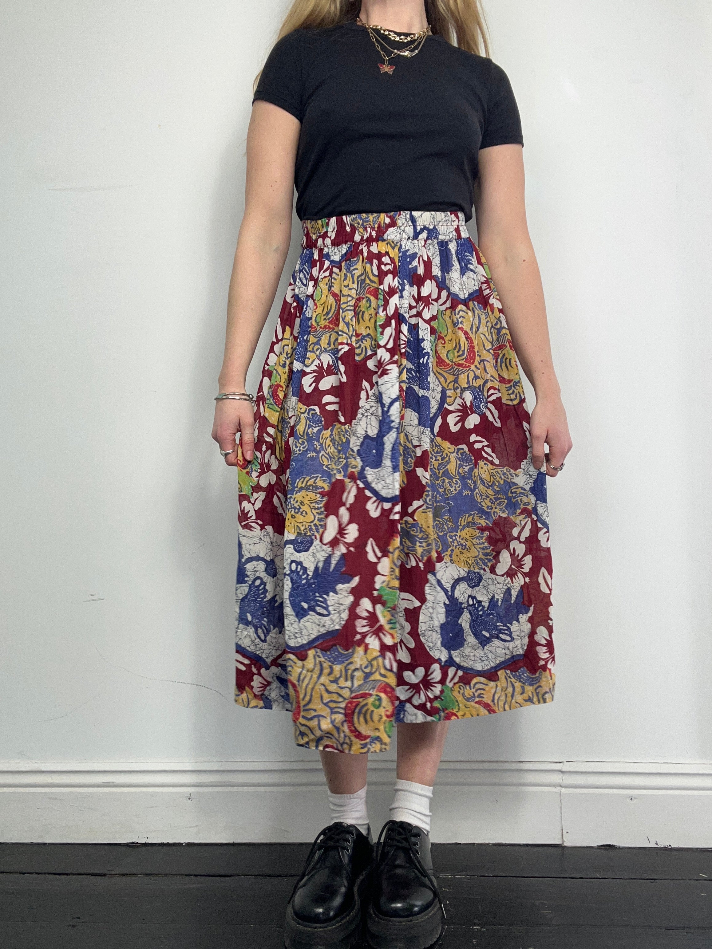 90's Printed Midi Skirt Size 10