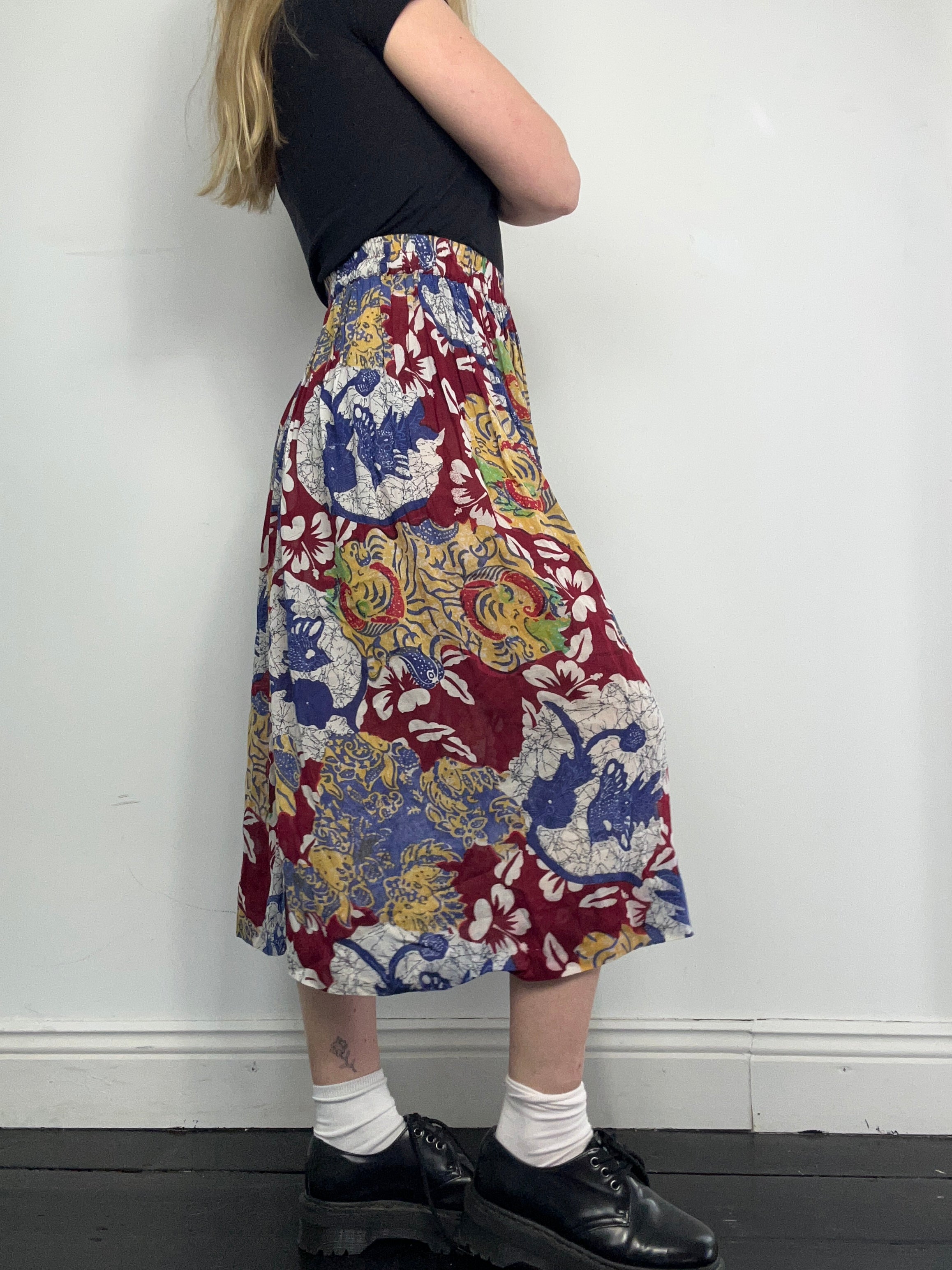 90's Printed Midi Skirt Size 10
