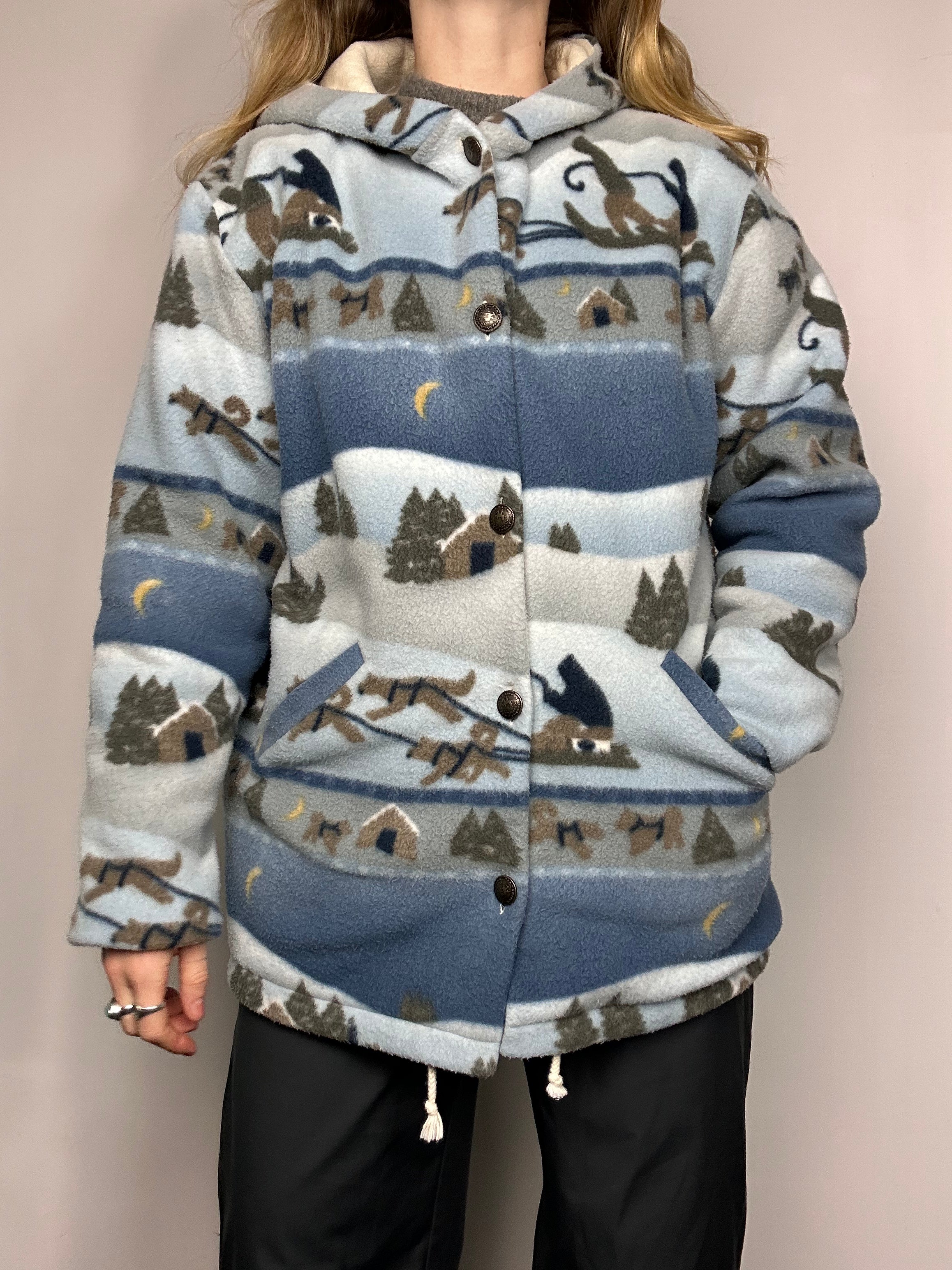 Reversible Snow Print Fleece Jacket Size L