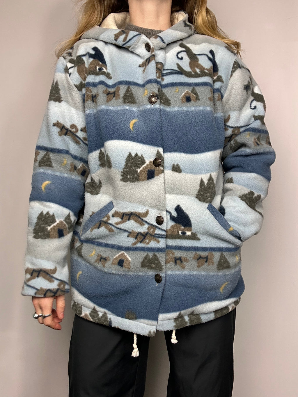 Reversible Snow Print Fleece Jacket Size L