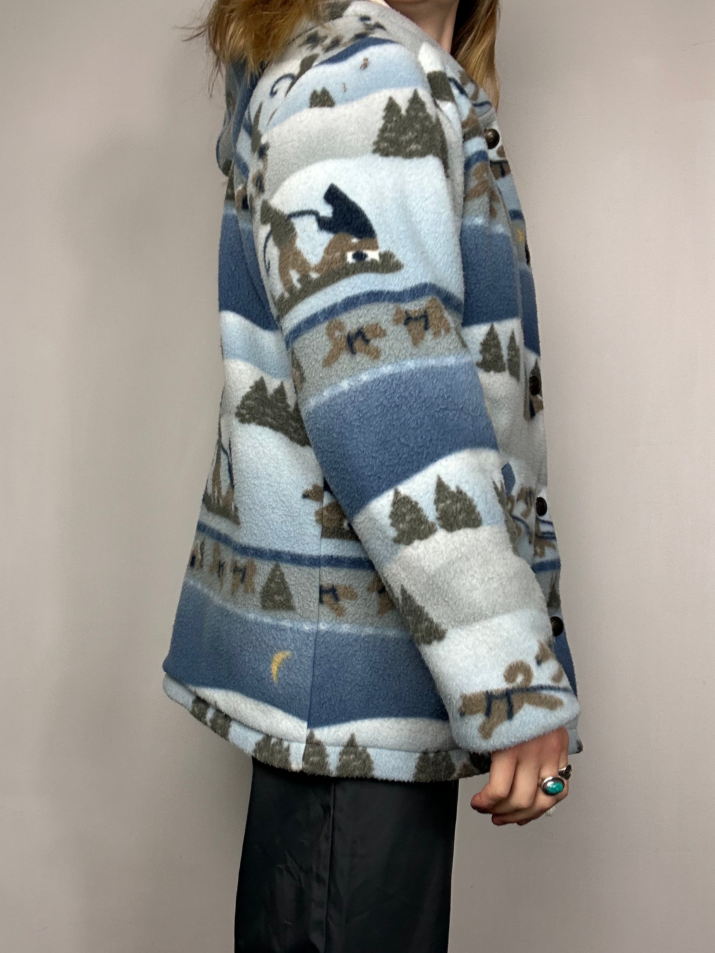 Reversible Snow Print Fleece Jacket Size L