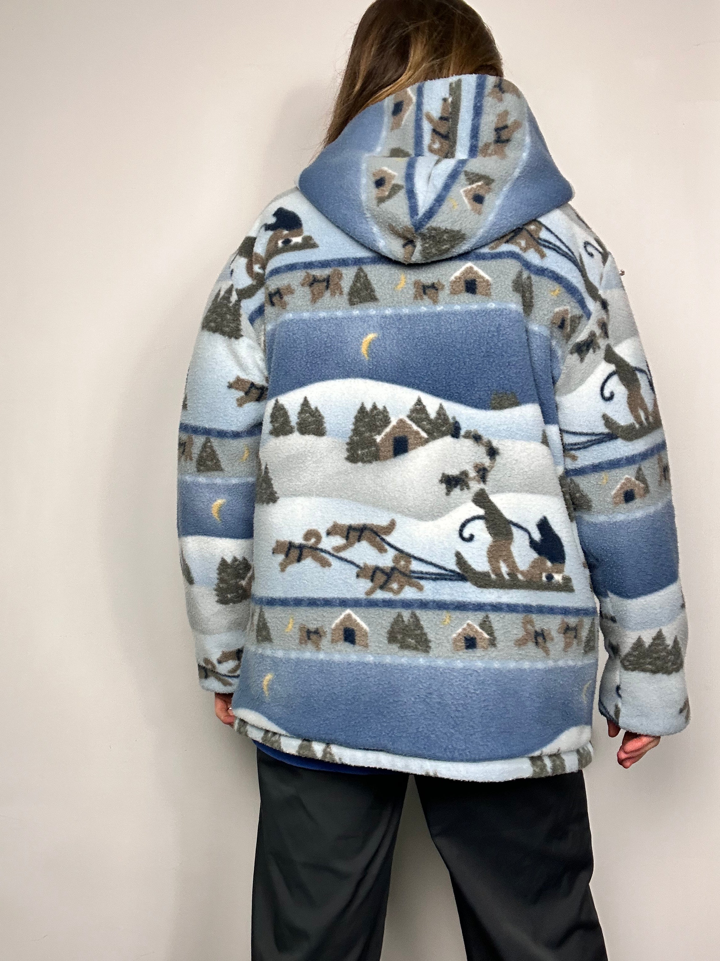 Reversible Snow Print Fleece Jacket Size L