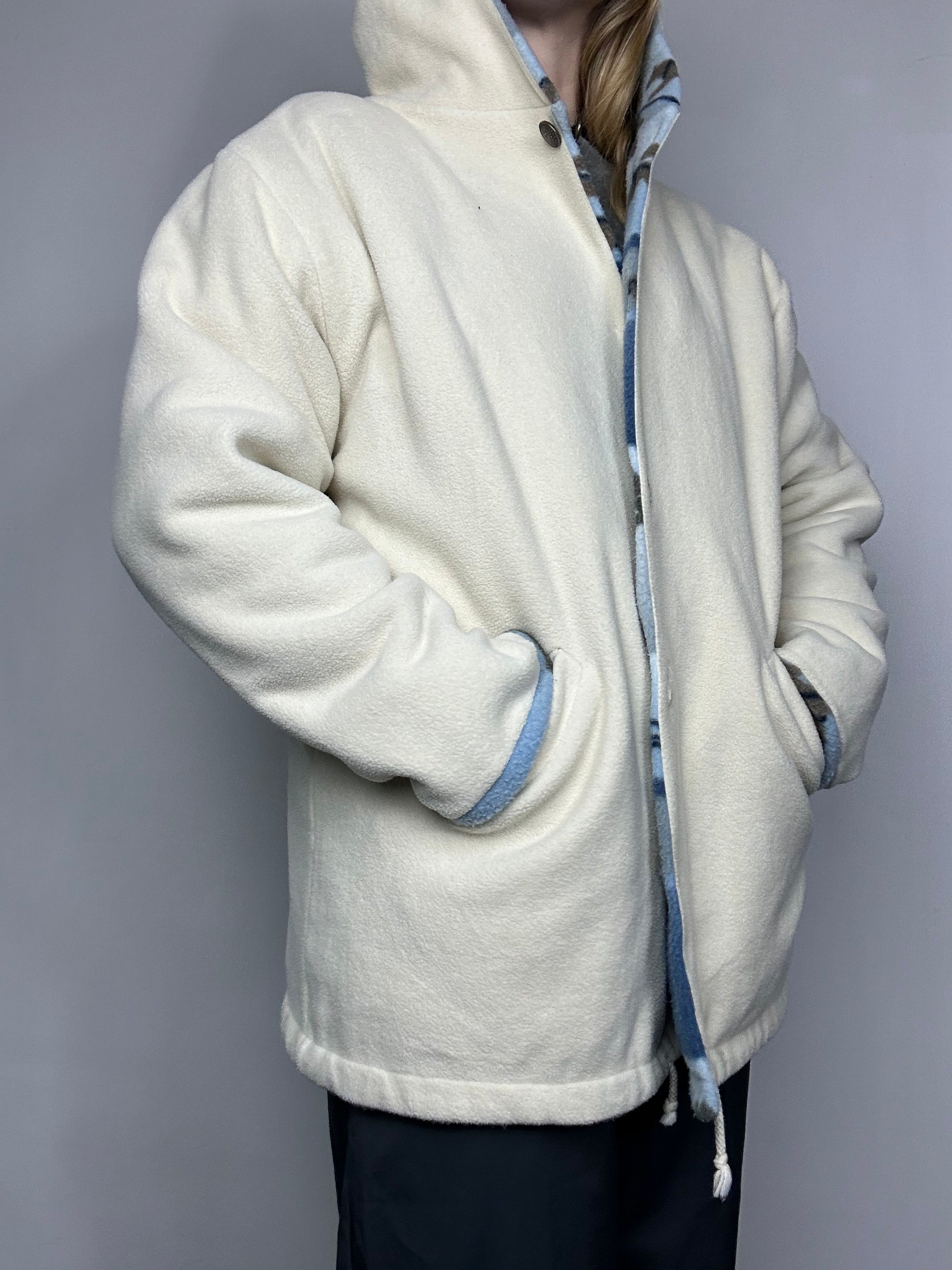 Reversible Snow Print Fleece Jacket Size L