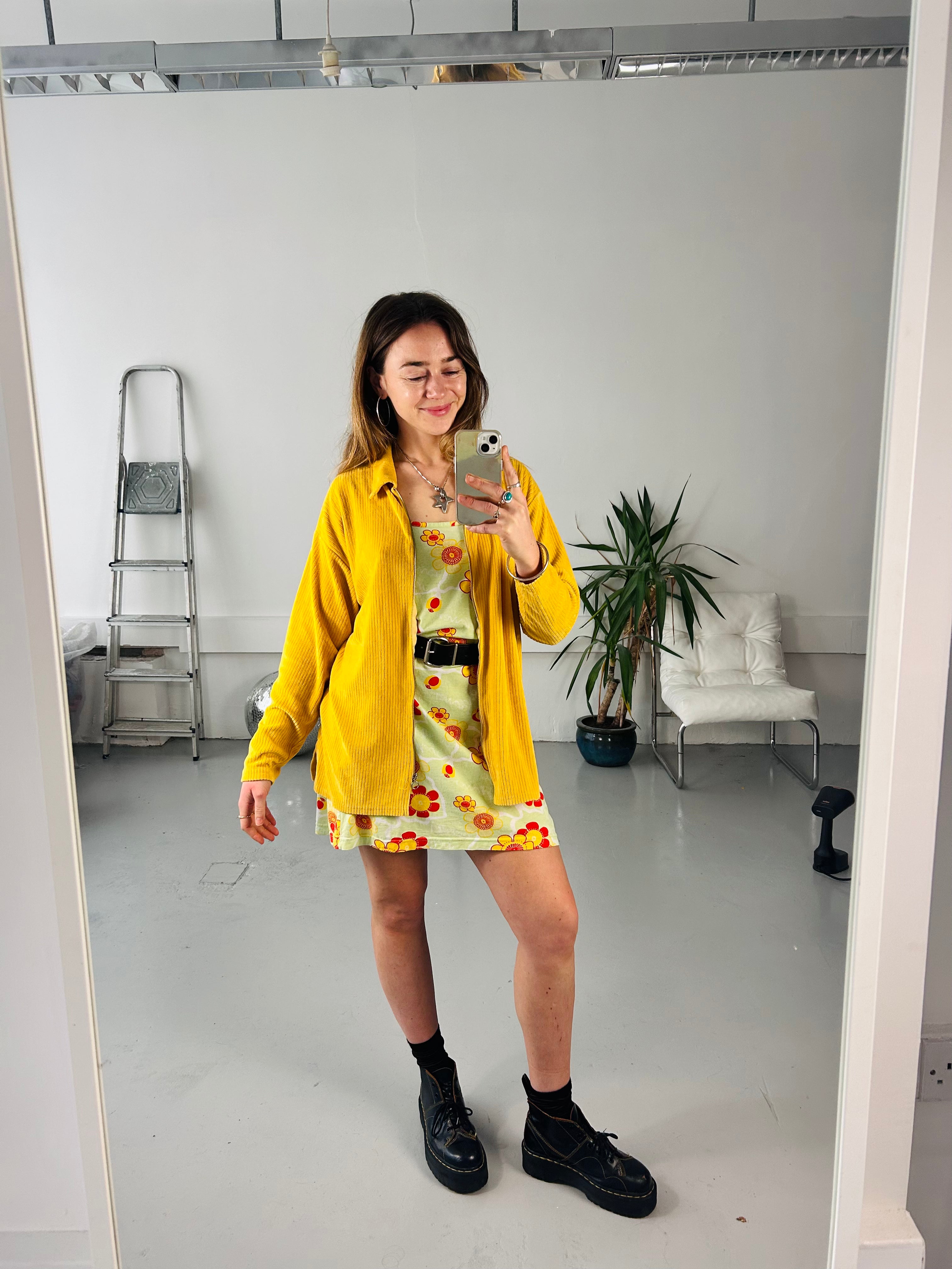 Yellow velour Zip Shirt size M