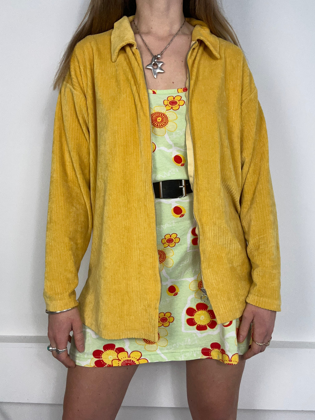 Yellow velour Zip Shirt size M