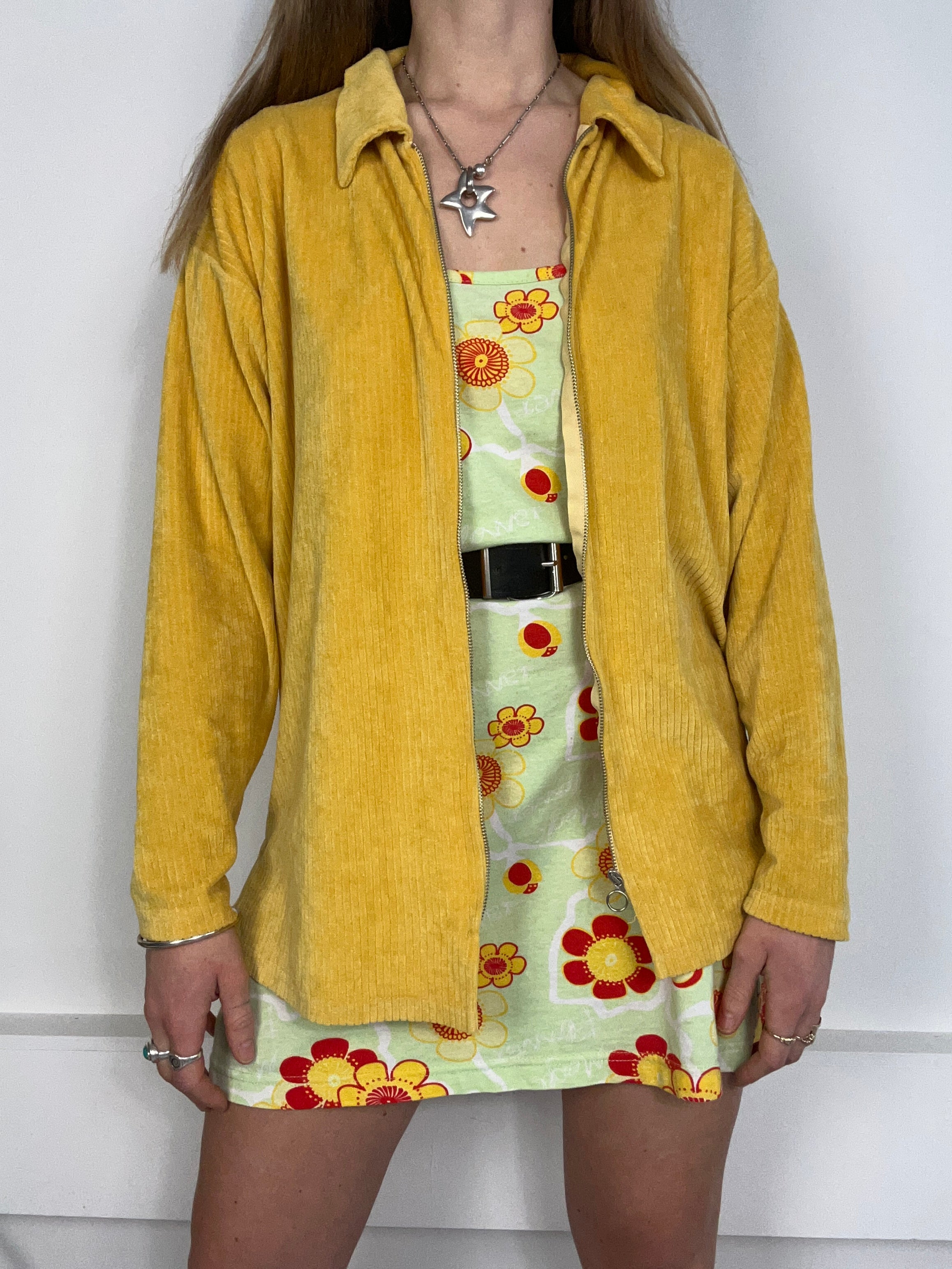 Yellow velour Zip Shirt size M