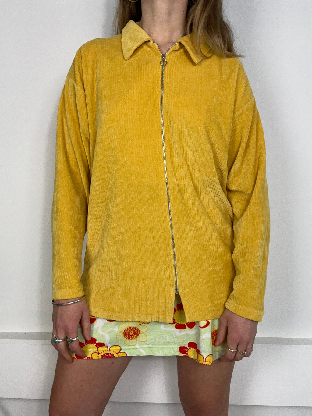Yellow velour Zip Shirt size M