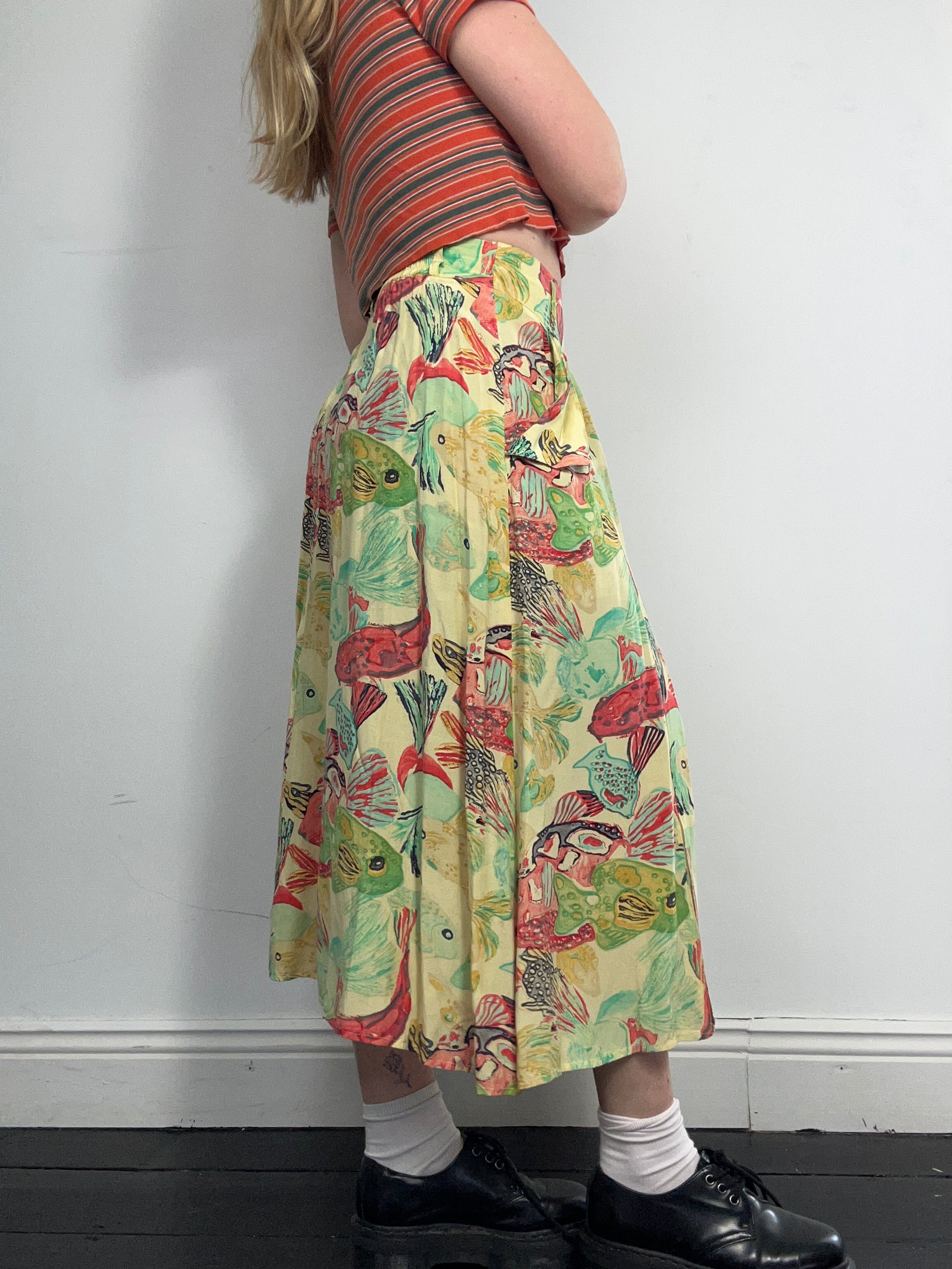 Fish print Midi Skirt Size 8