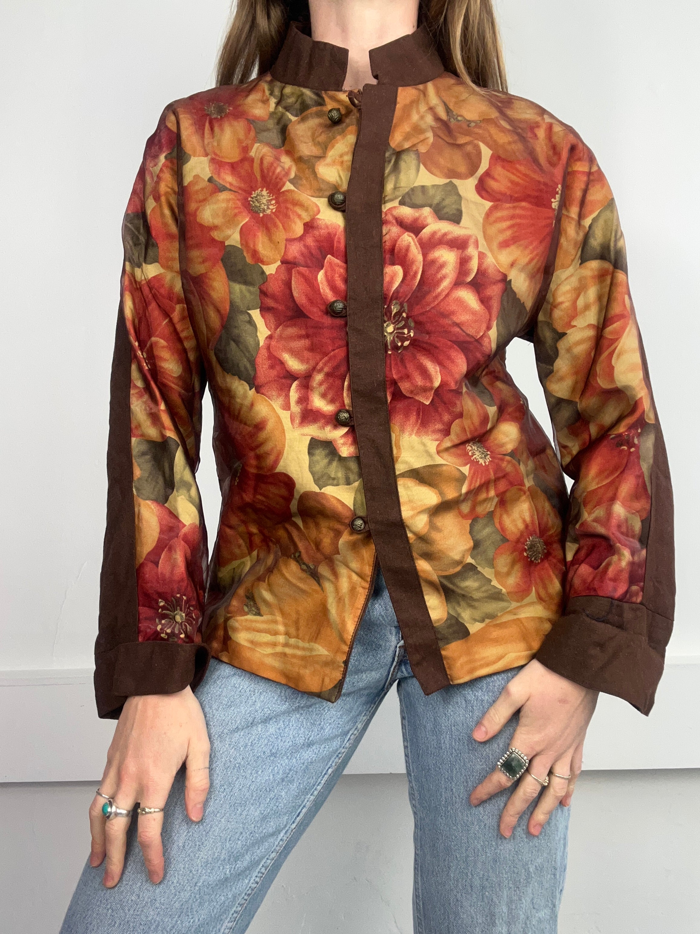 Brown Floral 80's Jacket Size 10