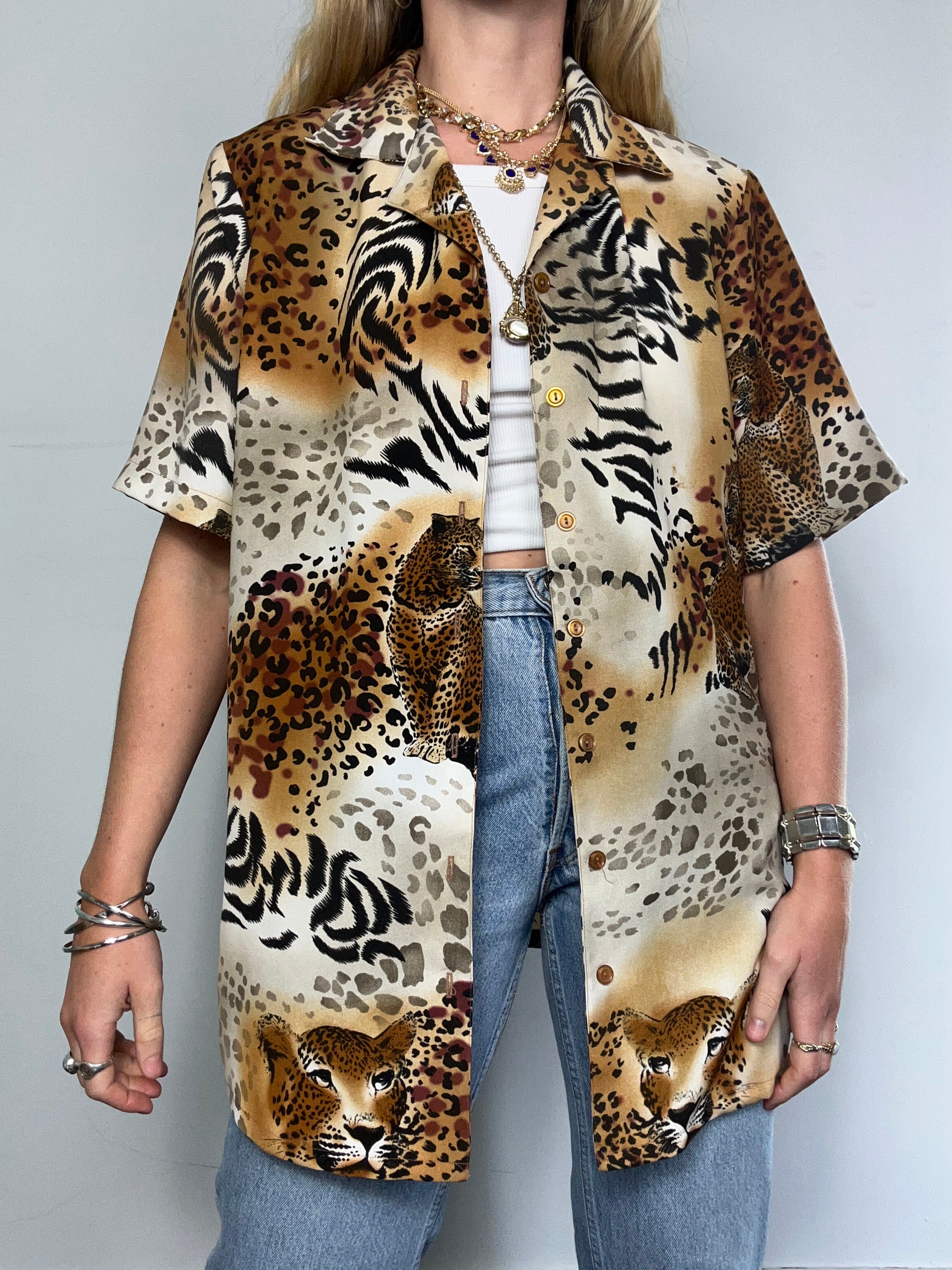 80's Animal Print Shirt Size L