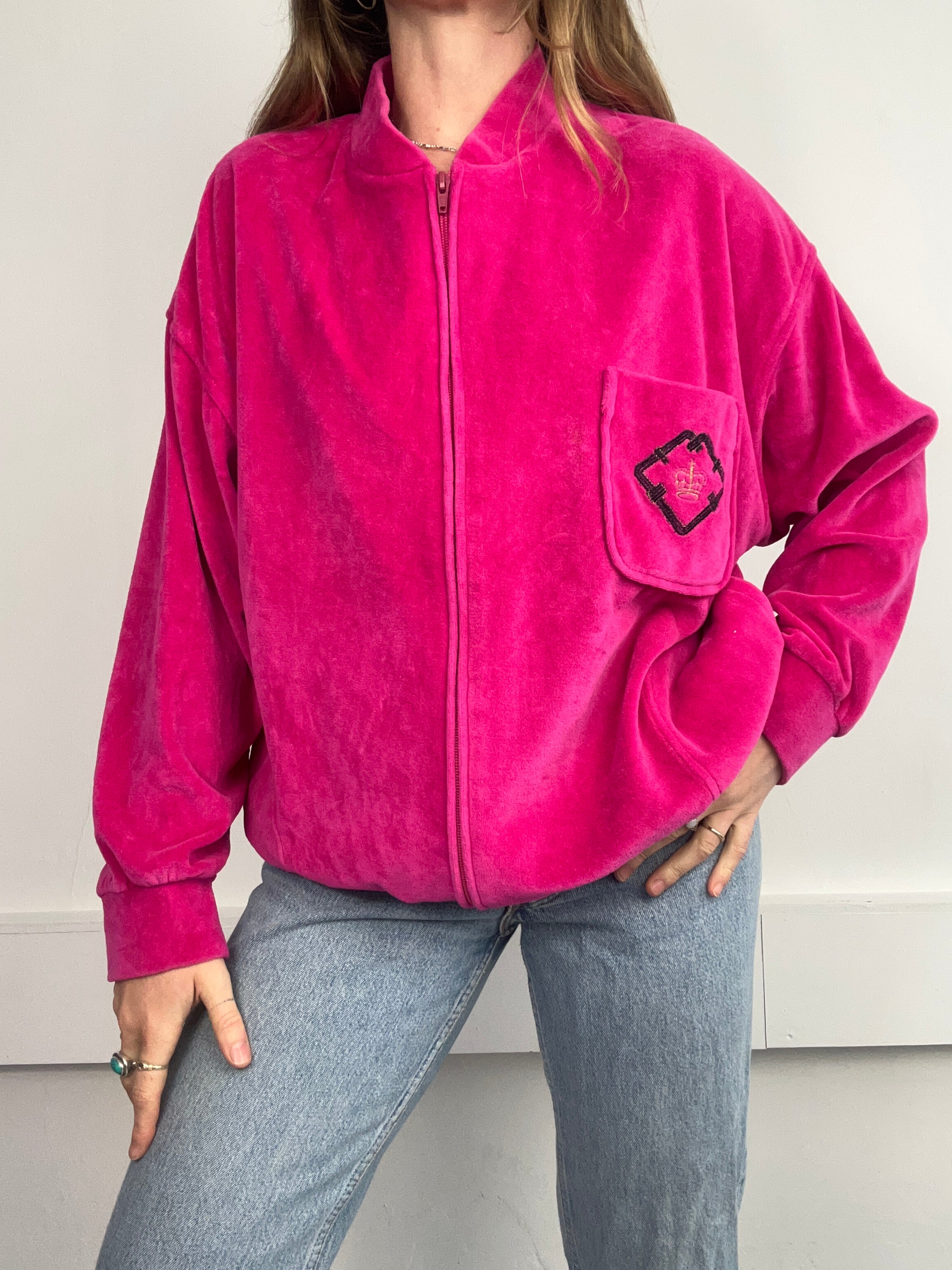 Pink Velour Bomber Jacket Size M