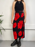 Red Daisy print Wrap Skirt Size 8/10/12