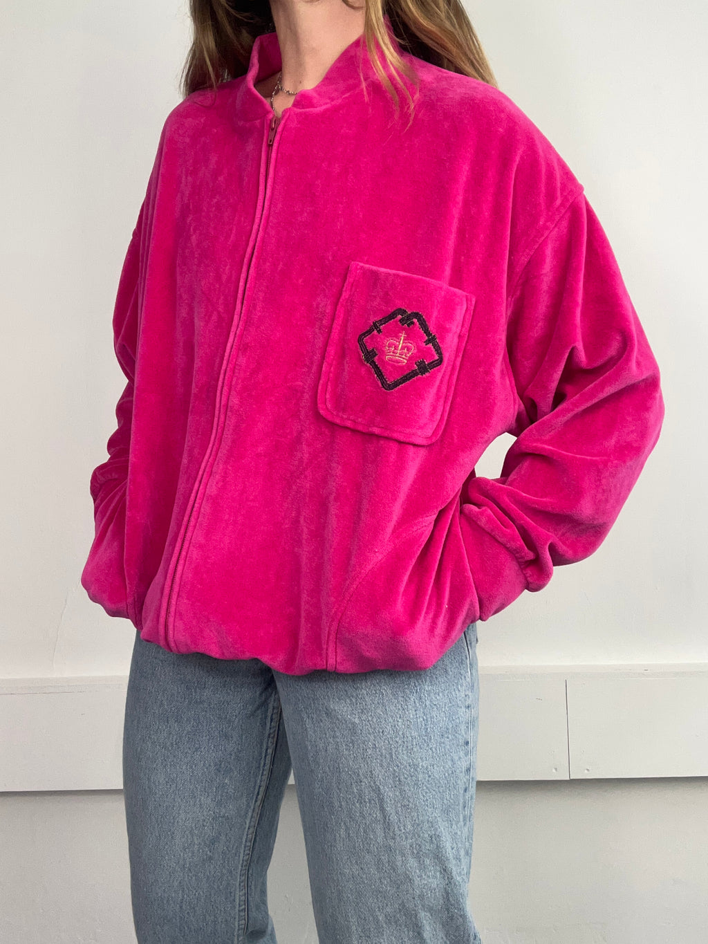 Pink Velour Bomber Jacket Size M