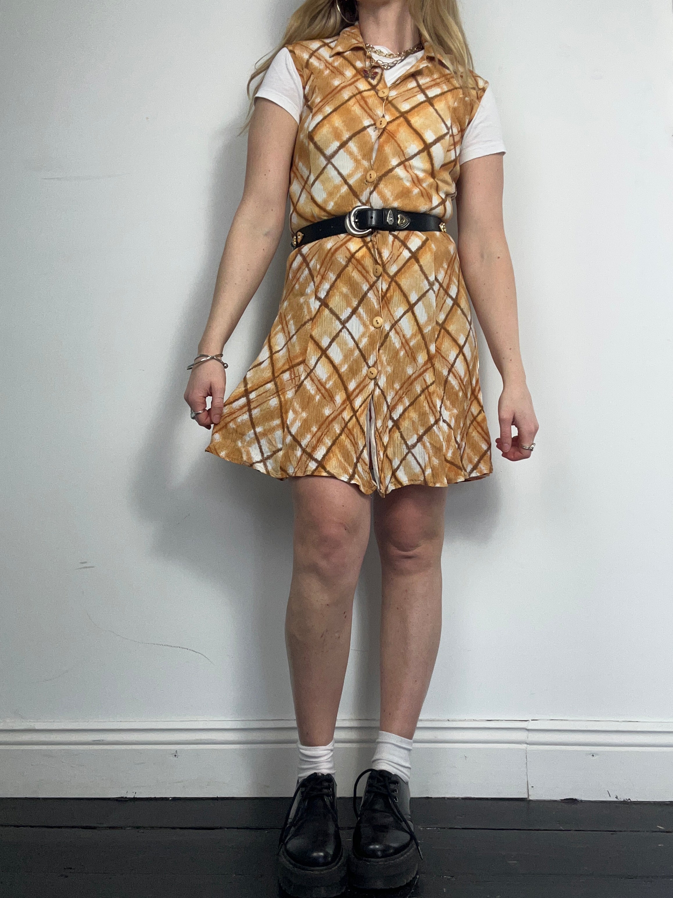 Orange tartan 90's Mini Dress Size 8