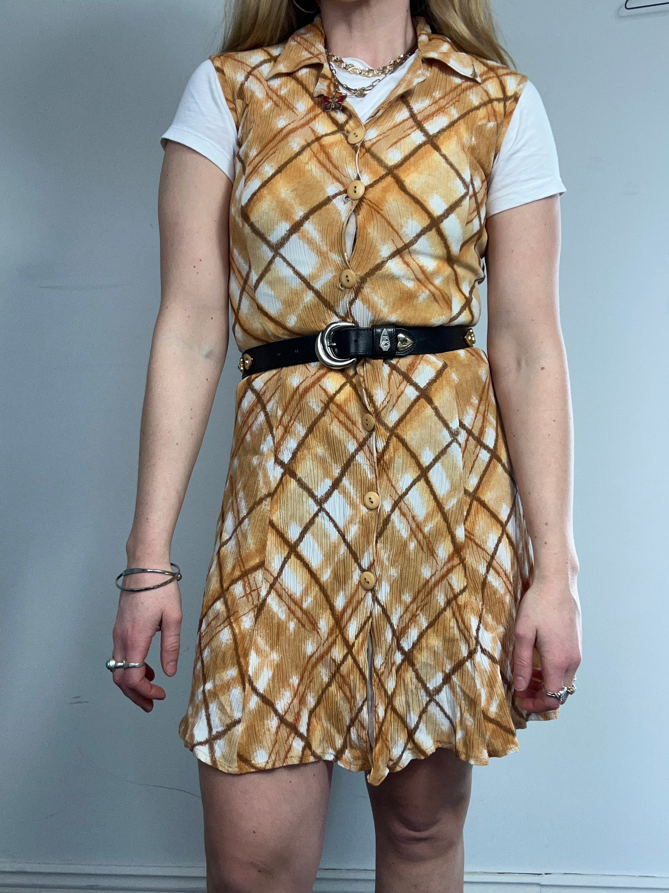 Orange tartan 90's Mini Dress Size 8