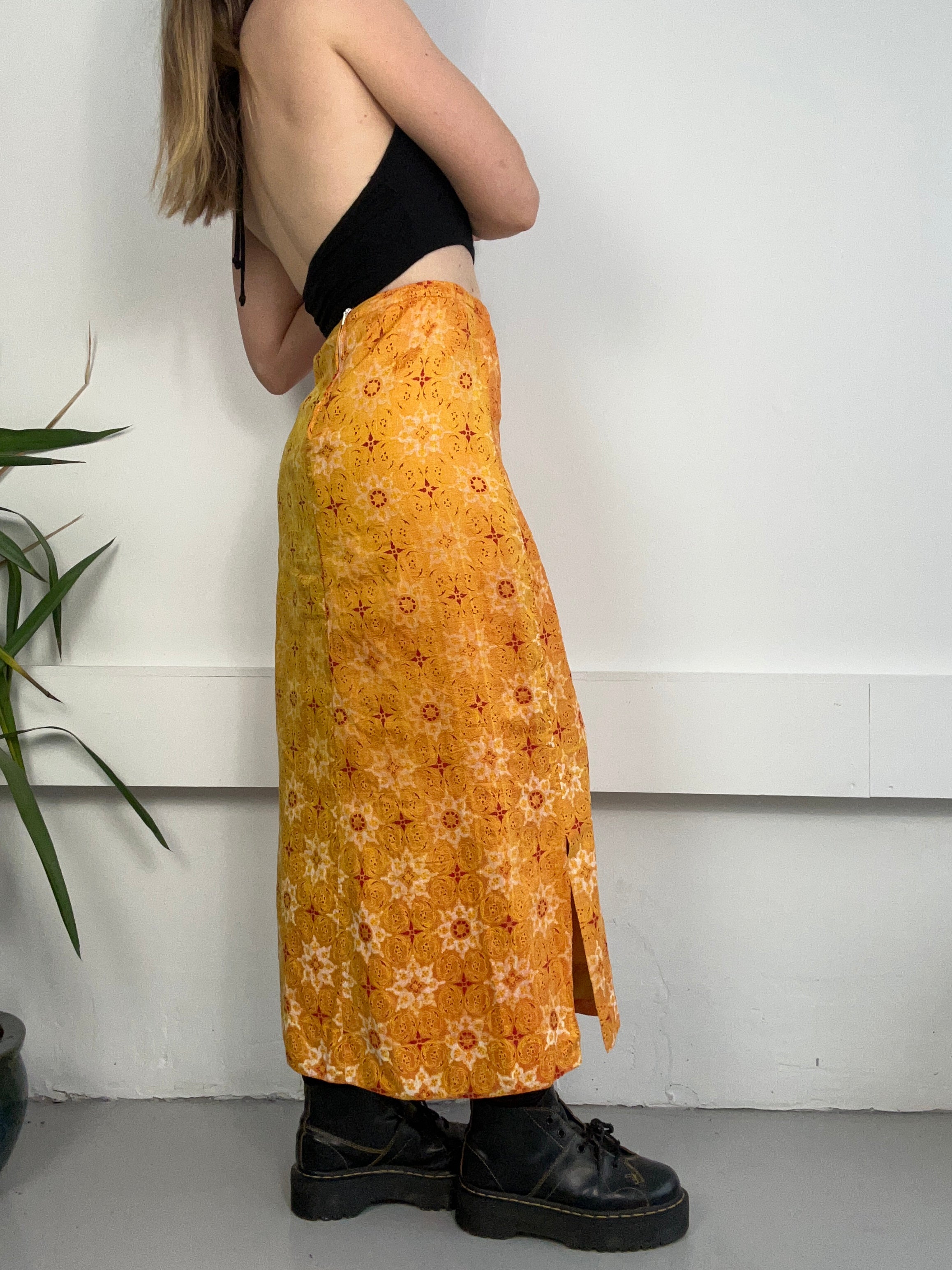 Yellow Flroal Sliky Skirt Size 10