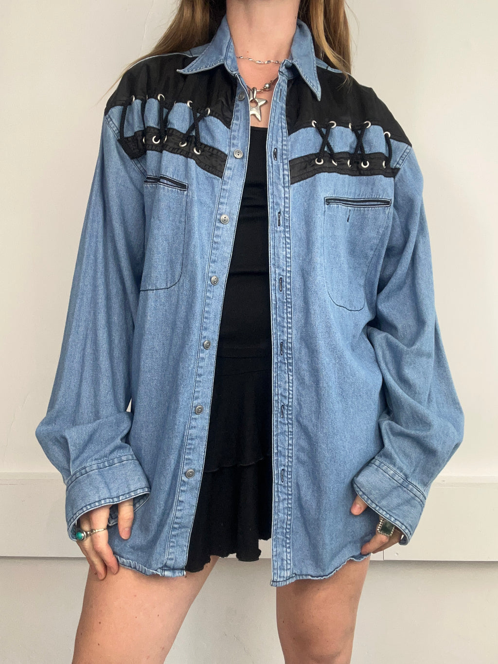 Denim 80's Leather Shirt Size XL