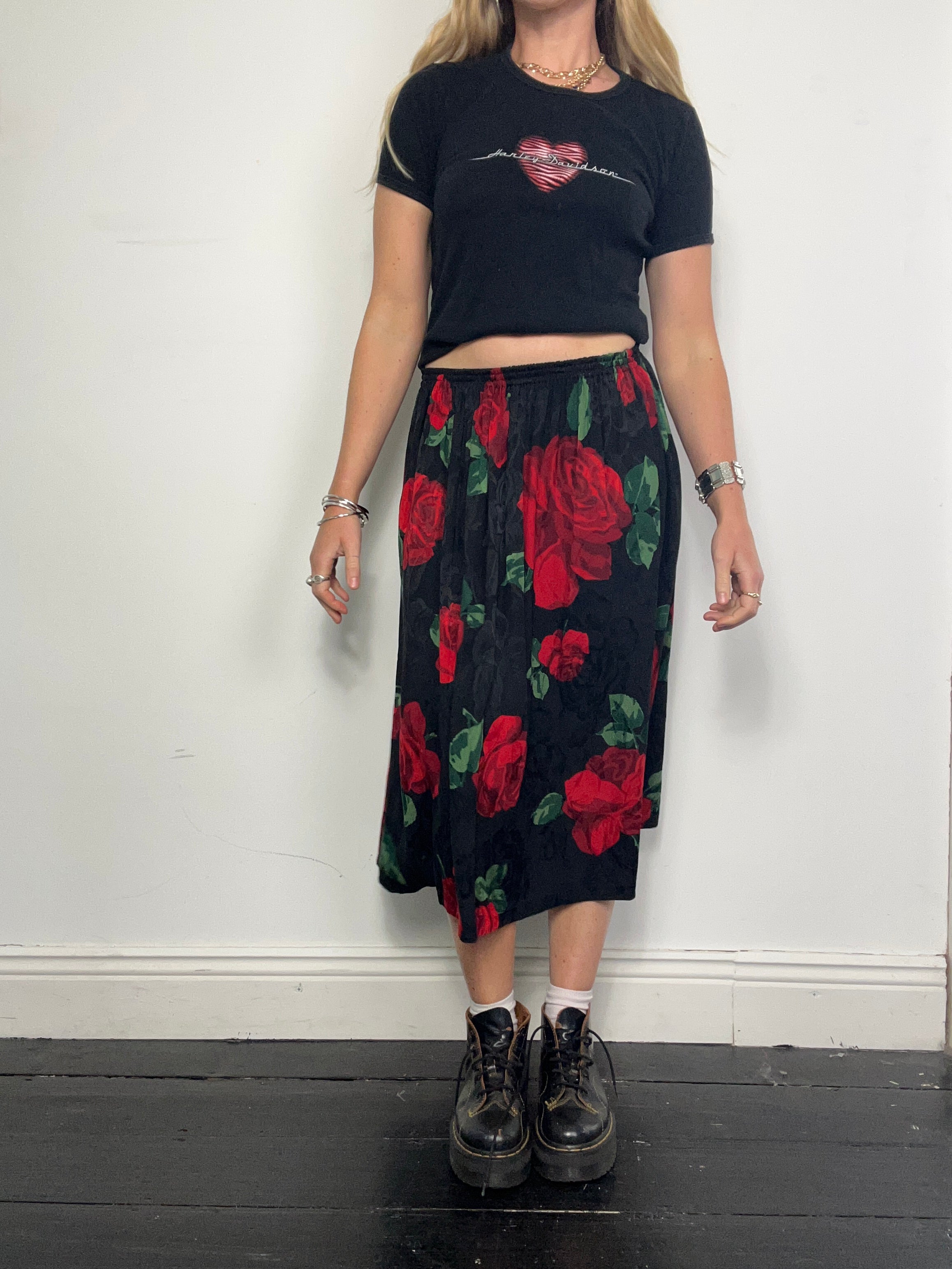 Rose Print Midi Skirt Size 10