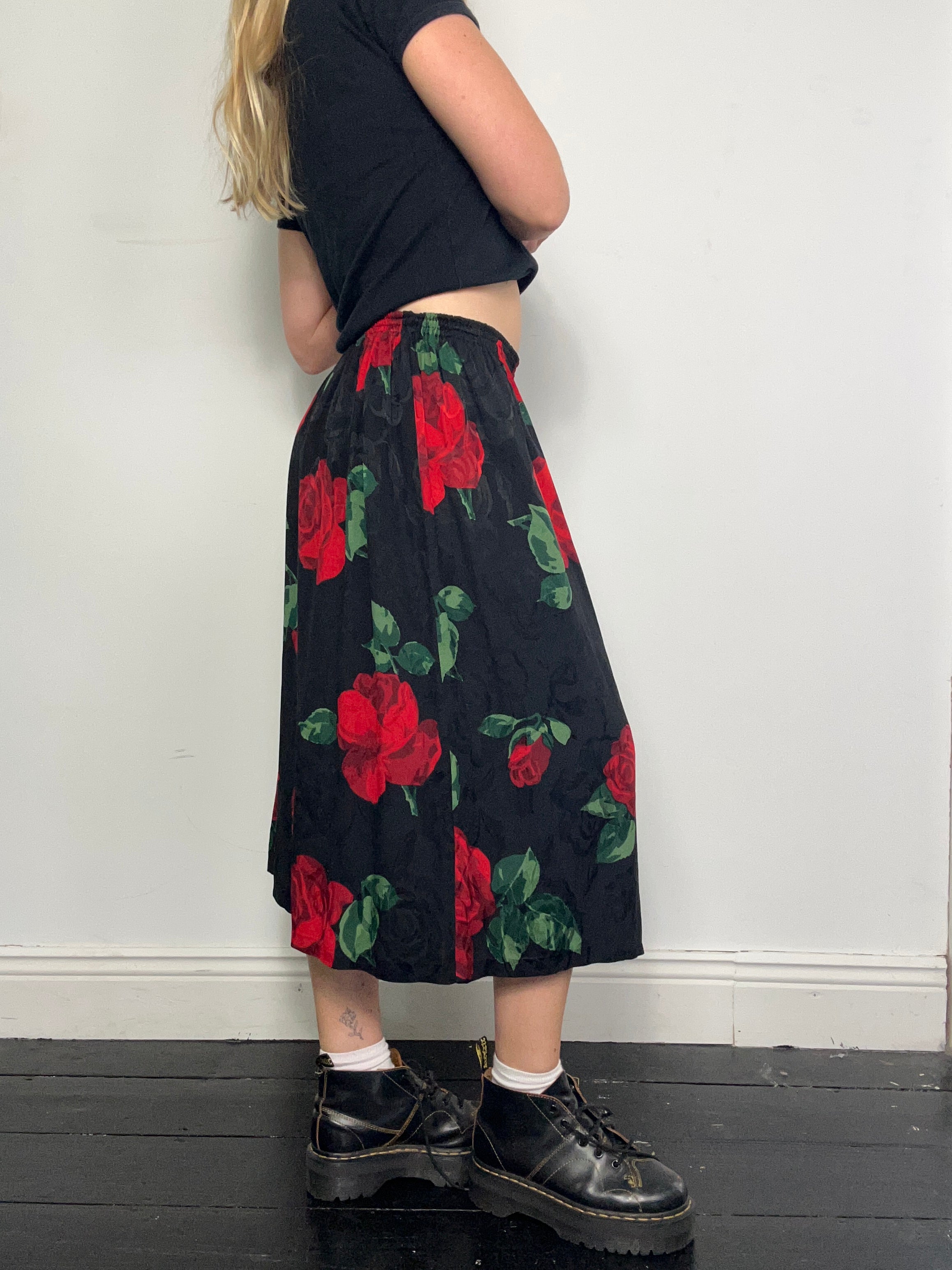 Rose Print Midi Skirt Size 10