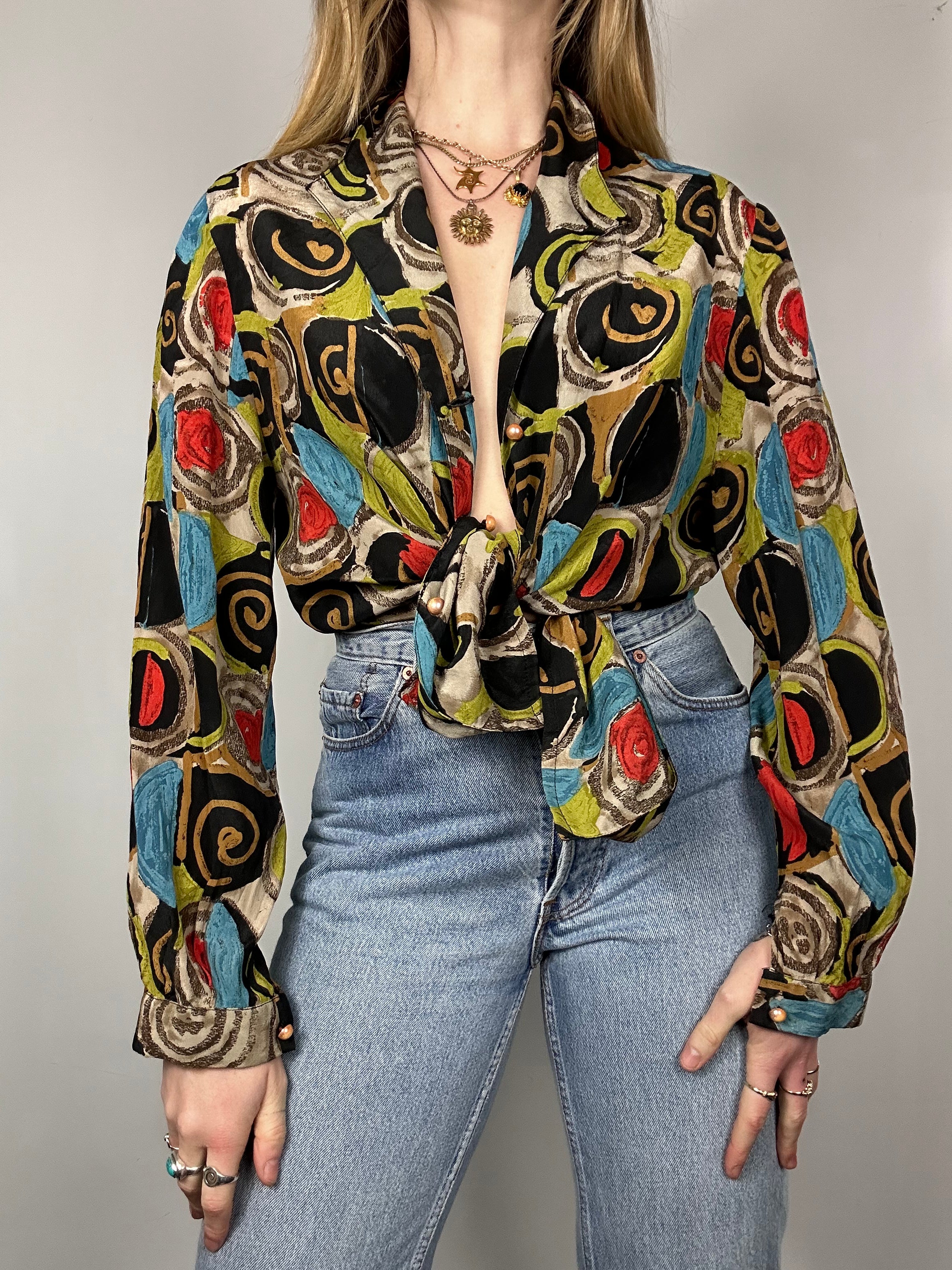 Swirl print Silk Shirt Size 12