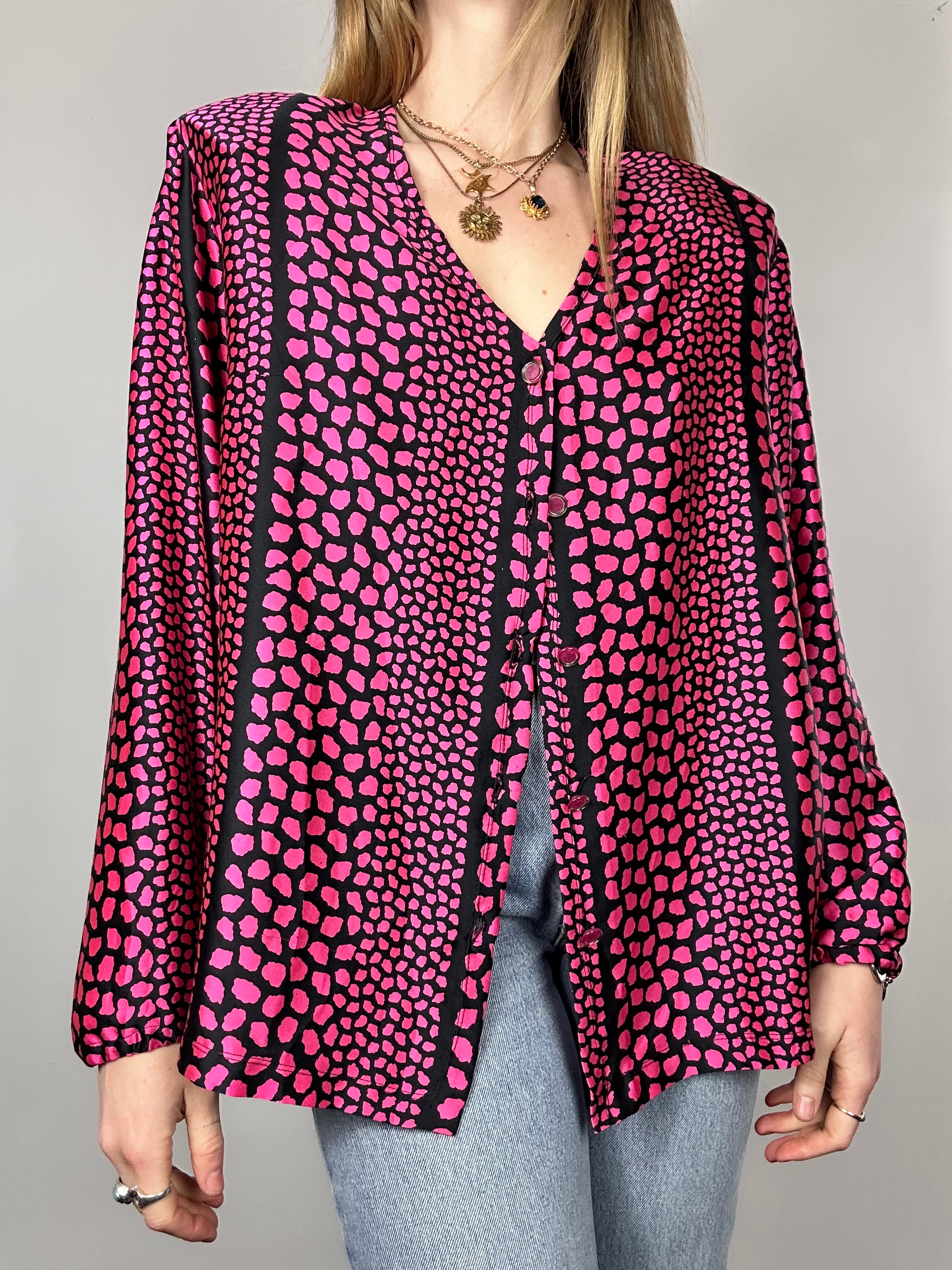 Pink Polkadot Silk Shirt Size 12