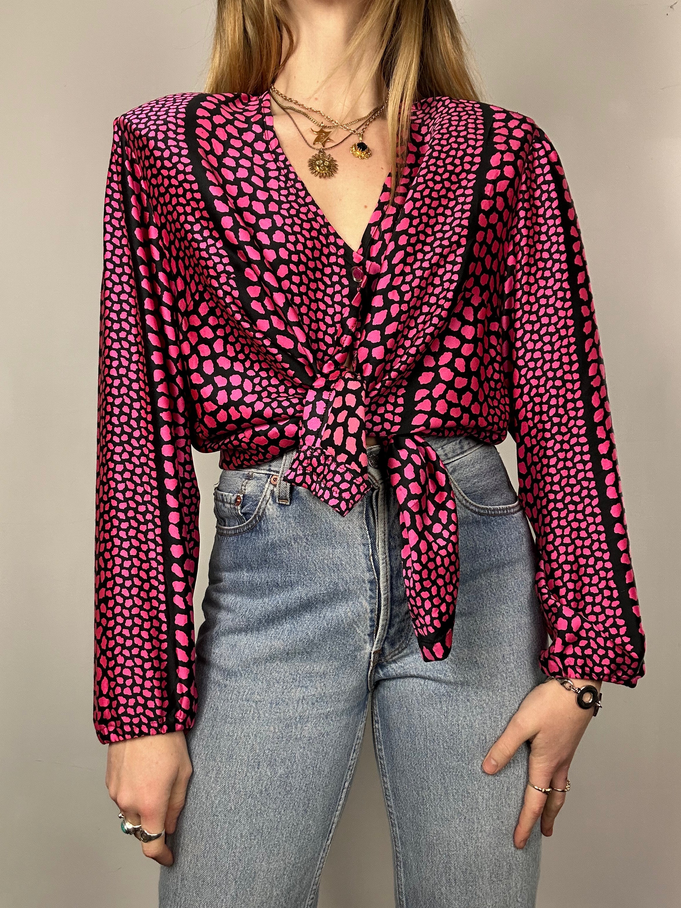 Pink Polkadot Silk Shirt Size 12