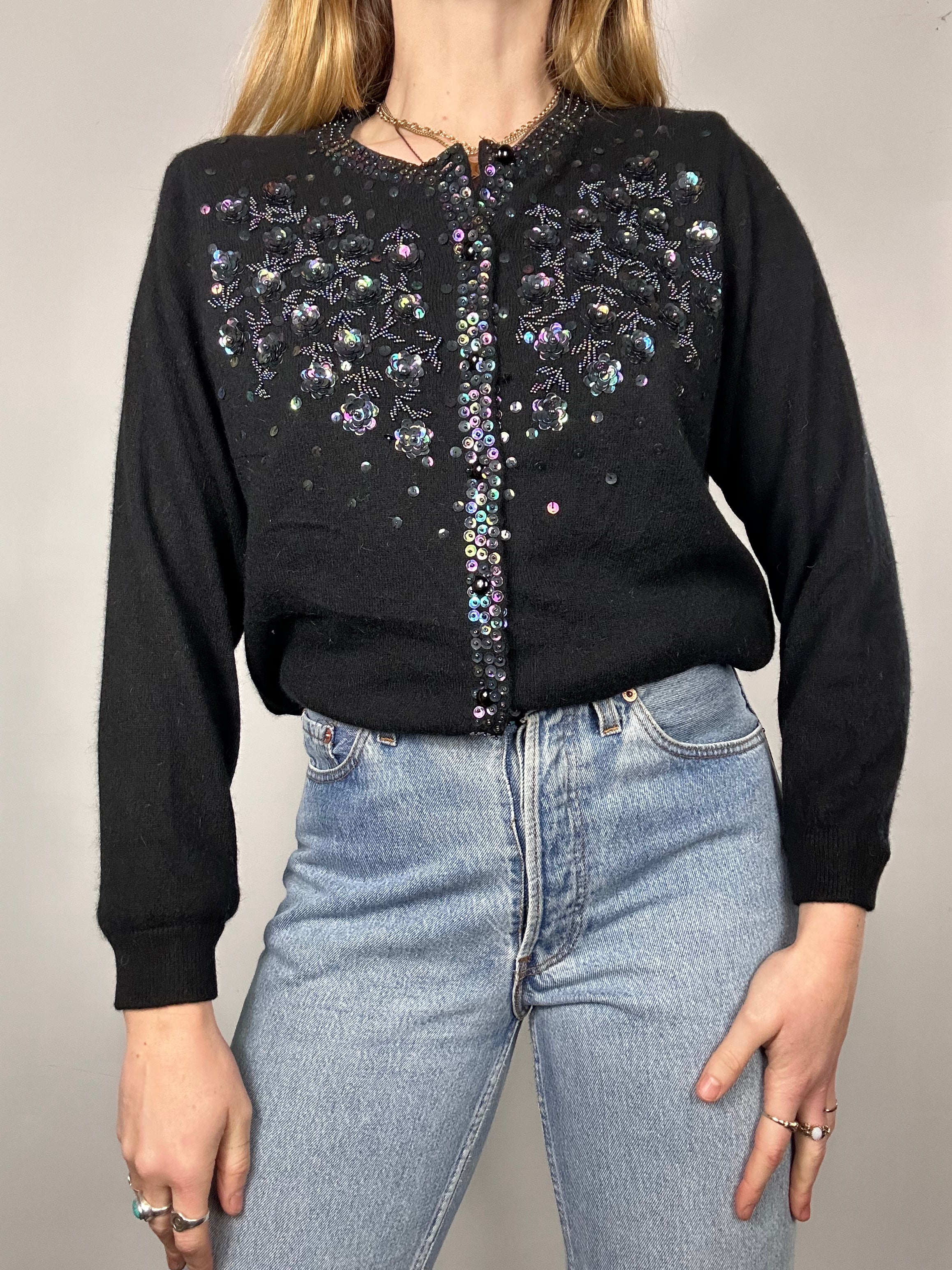 Black Sequin 8's Cardi Size 10