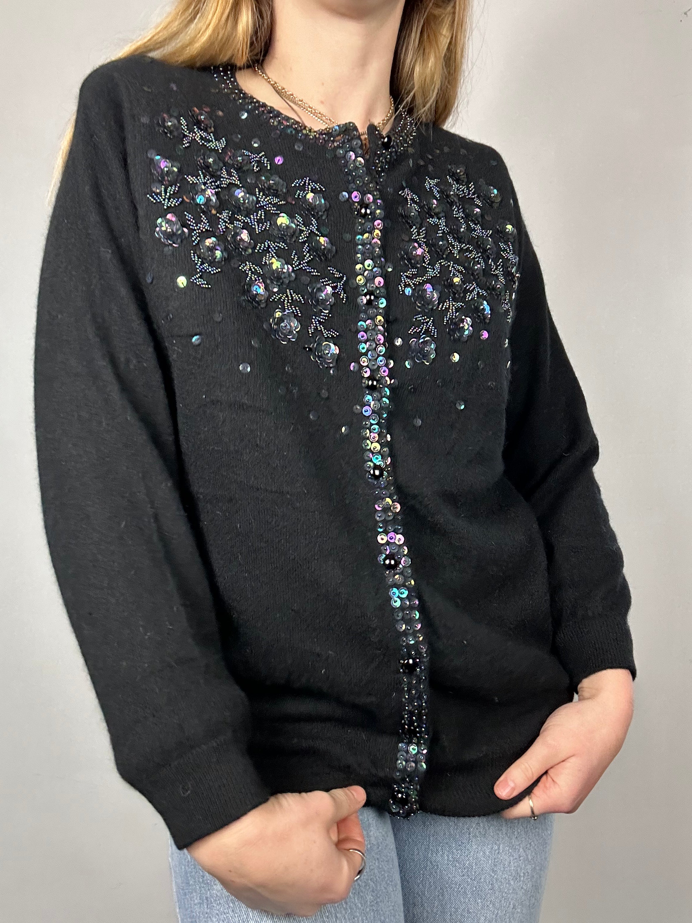 Black Sequin 80's Cardigan Size 12
