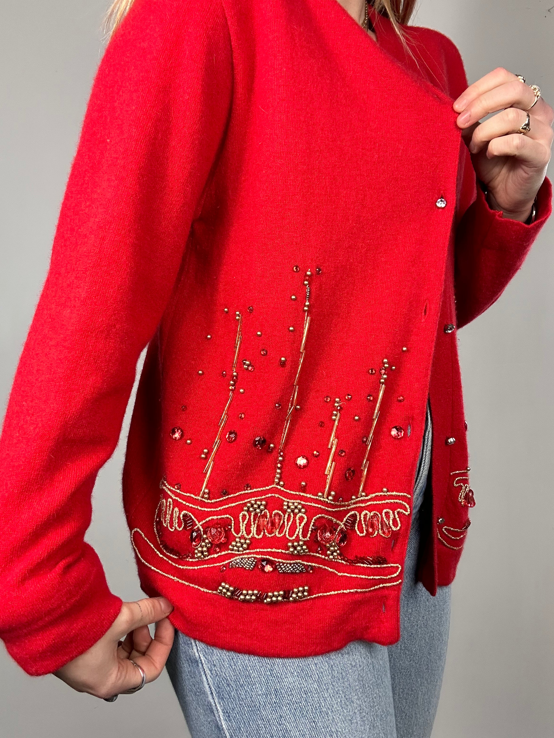 Red Knit Beaded Cardigan Size 10