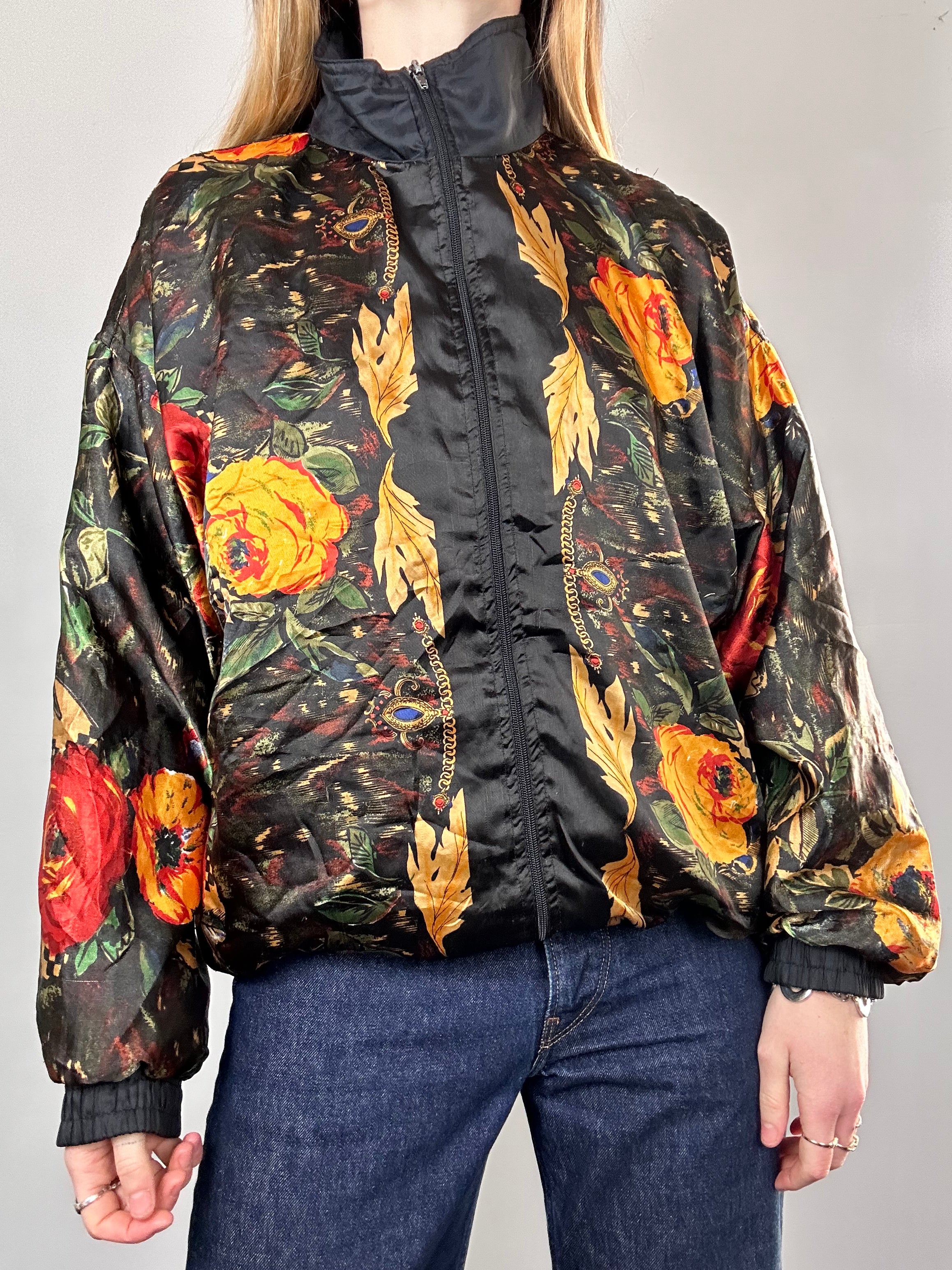 Silky Floral 90's Bomber Jacket Size m